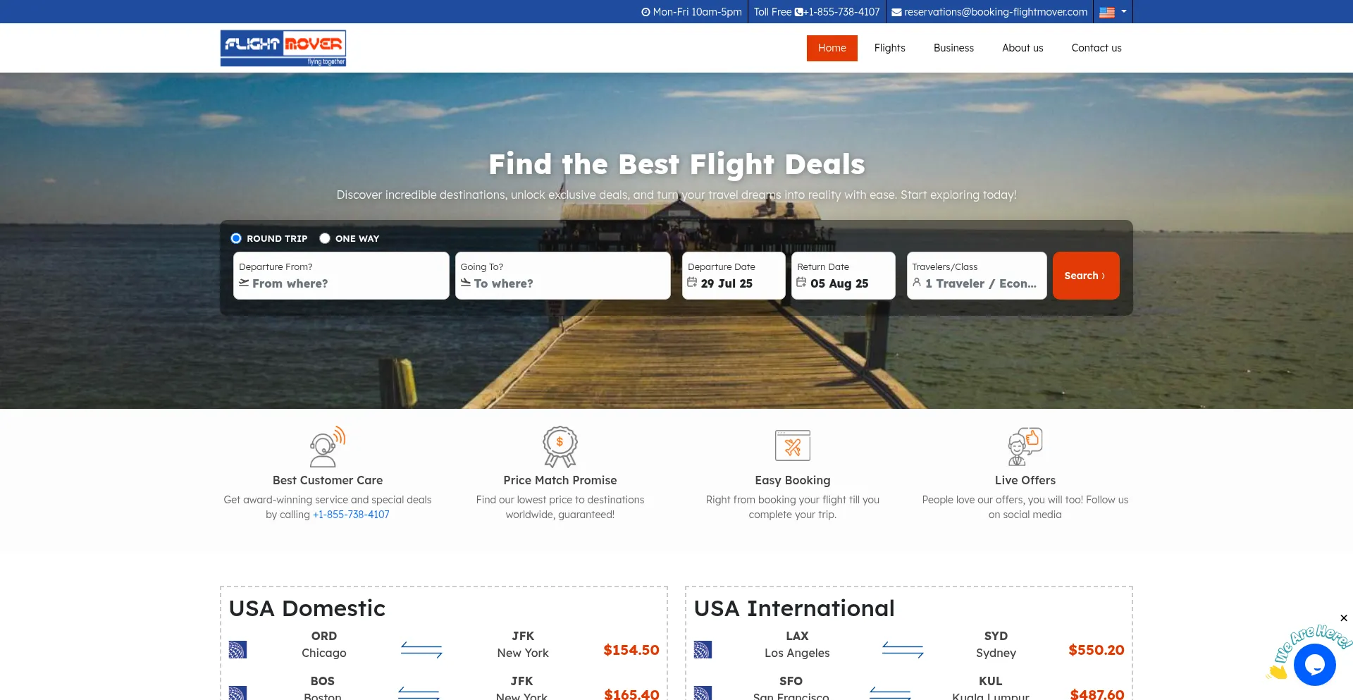 Website screenshot of Fares.flightmover.com