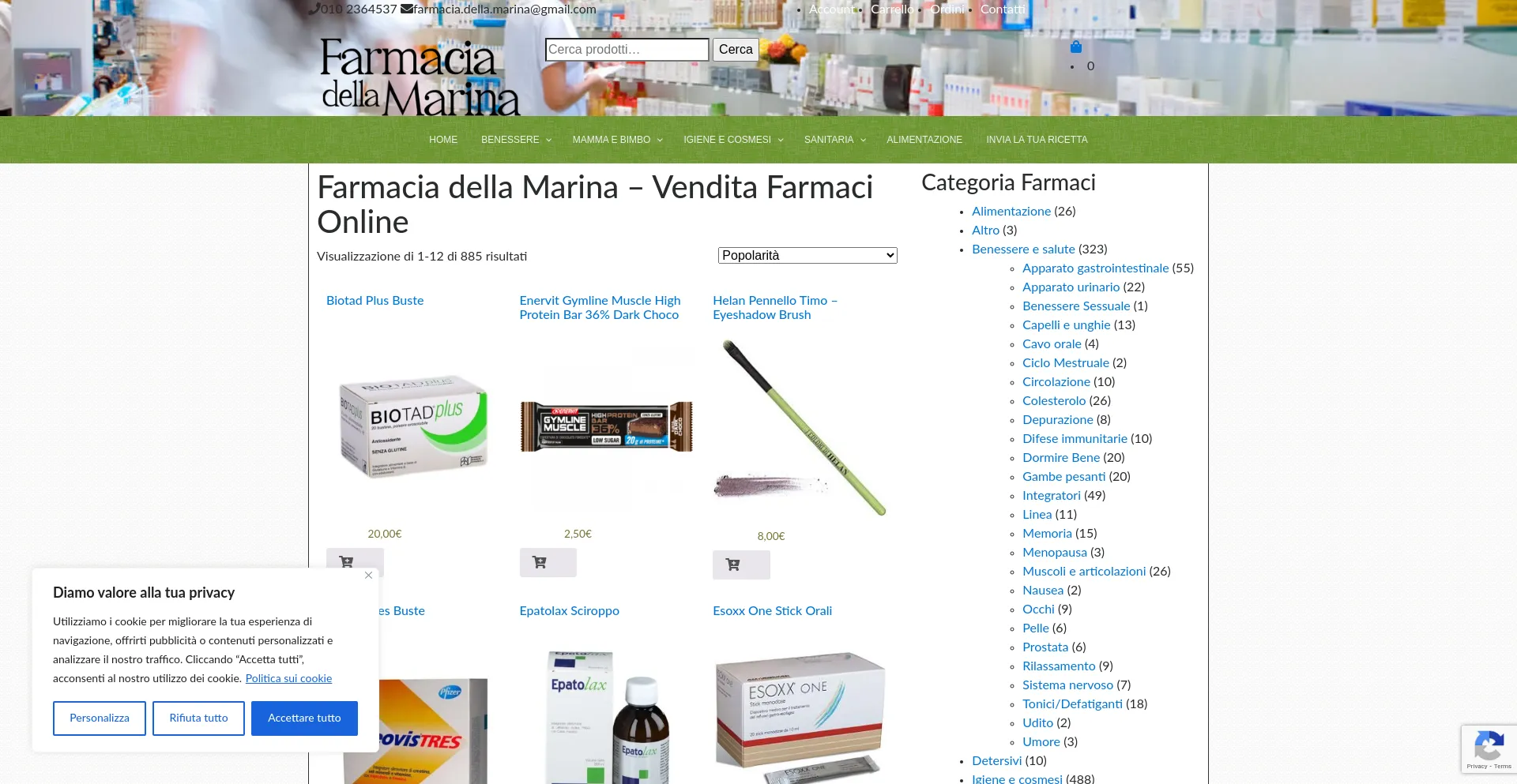 Website screenshot of Farmaciadellamarina.com