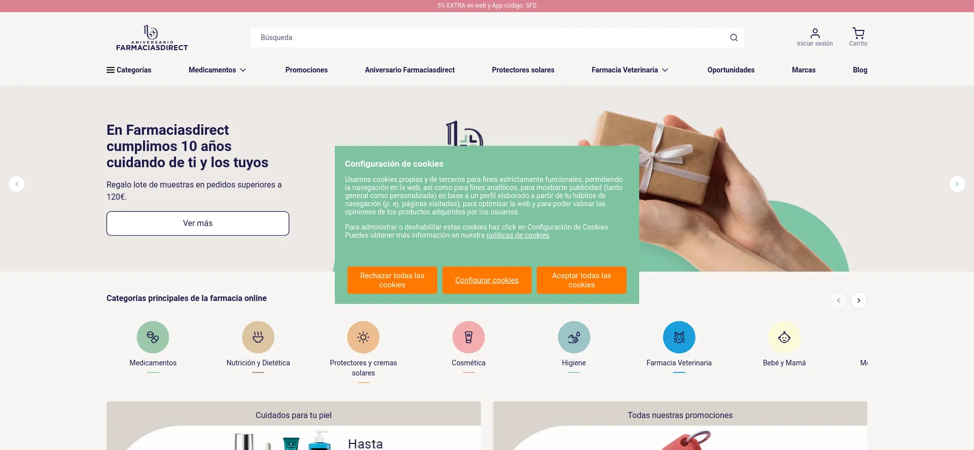 Website screenshot of Farmaciasdirect.es