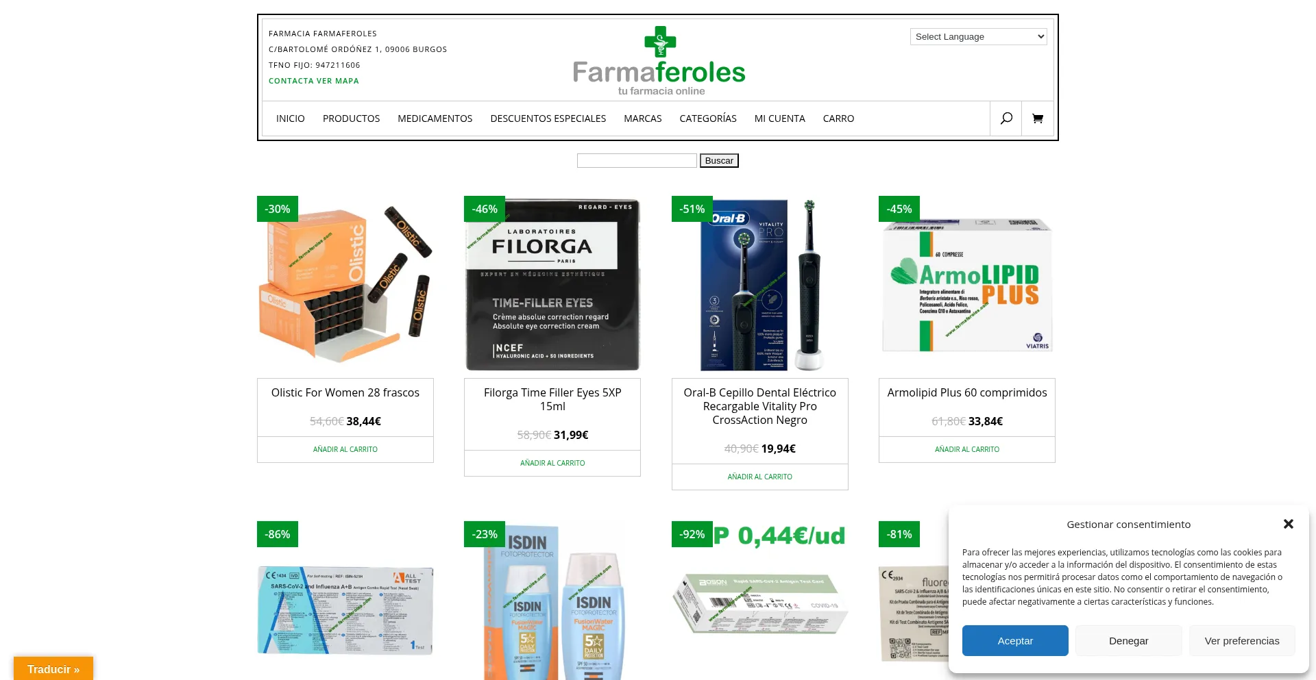 Website screenshot of Farmaferoles.com