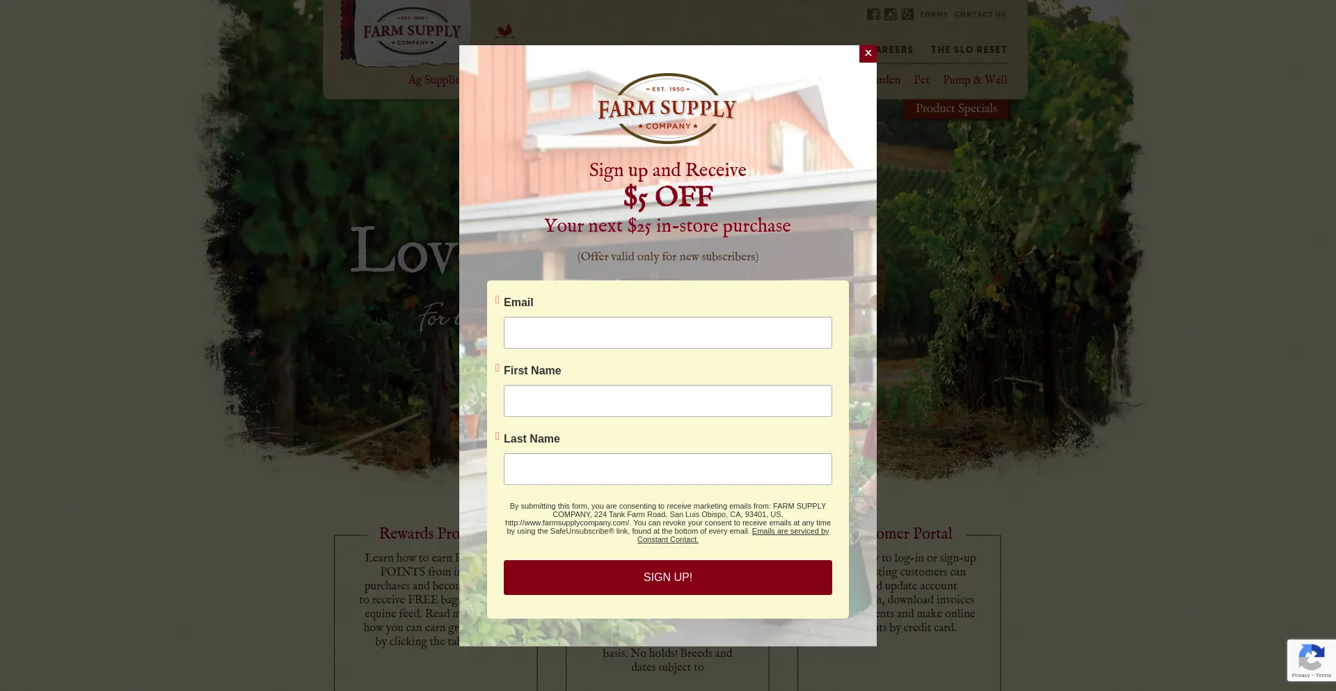 Website screenshot of Farmsupplycompany.com