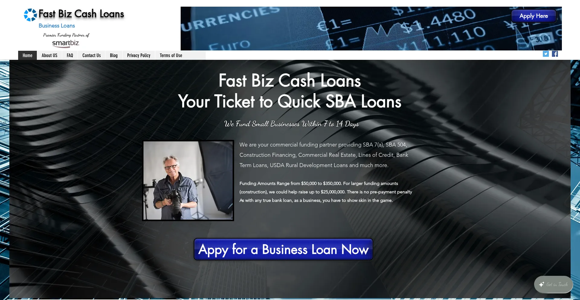 Website screenshot of Fastbizcashloans.com