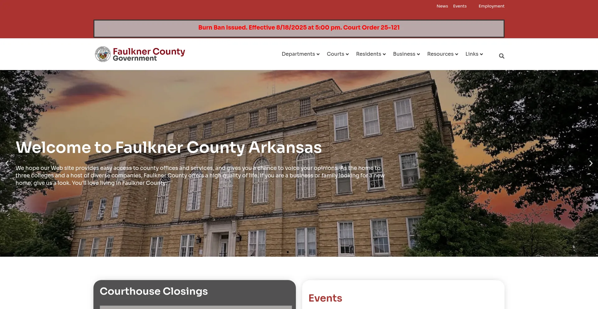 Website screenshot of Faulknercountyar.gov