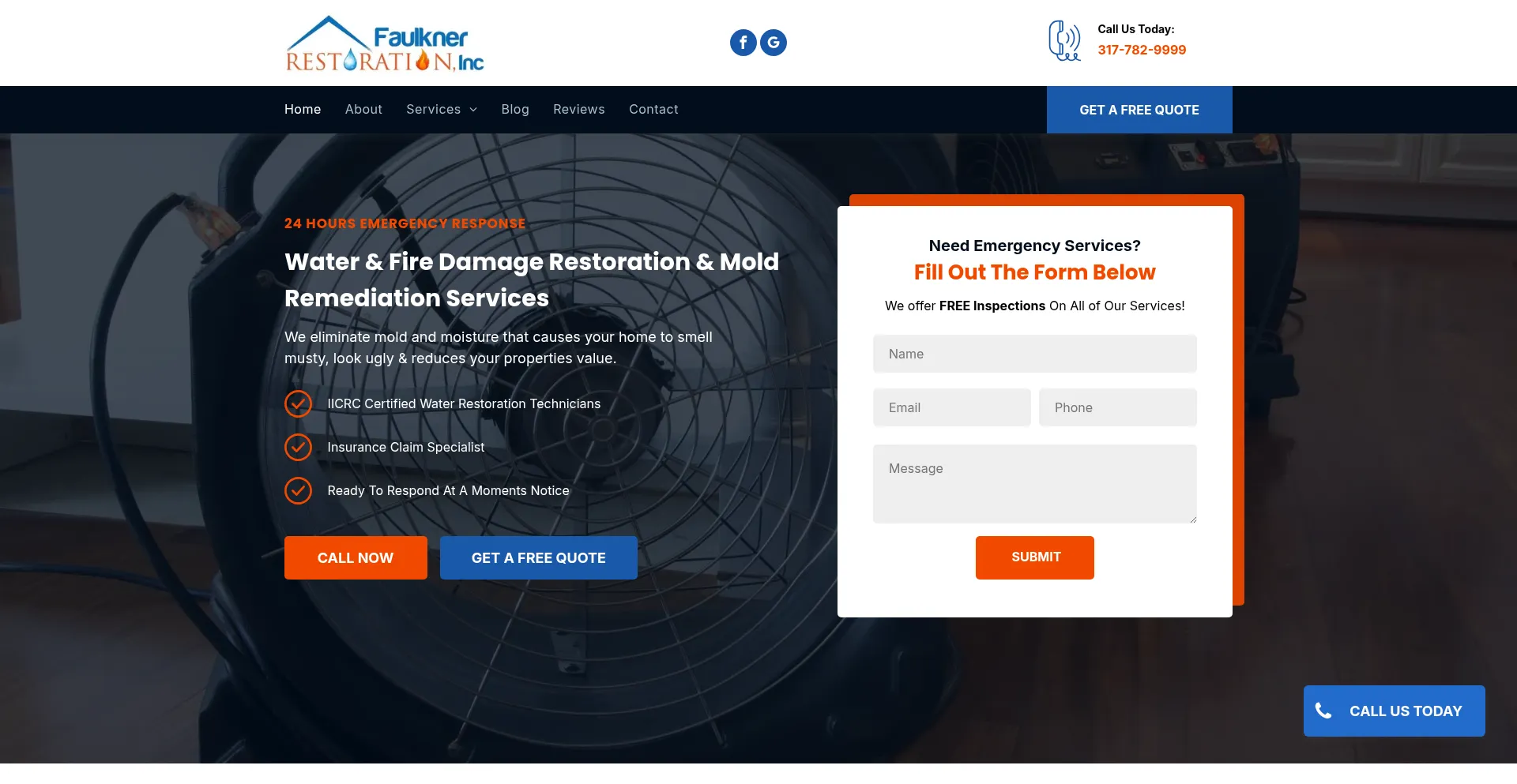 Website screenshot of Faulknerrestoration.com