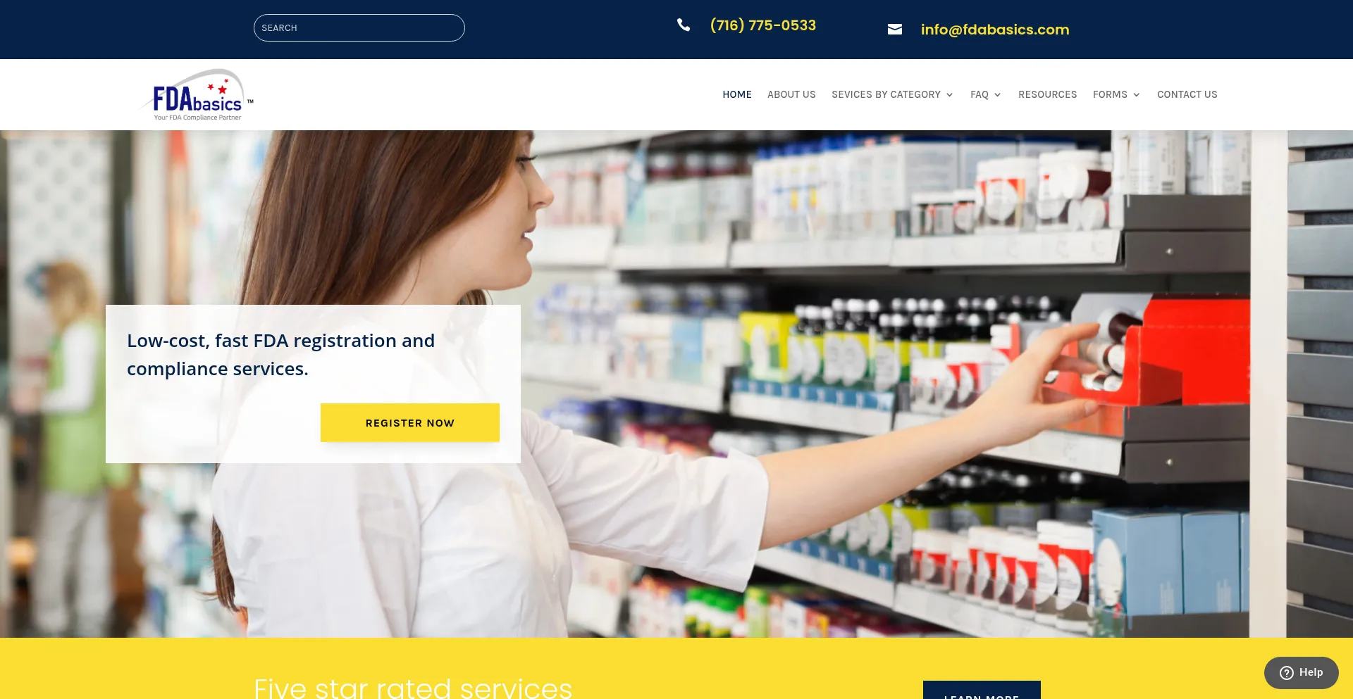 Website screenshot of Fdabasics.com