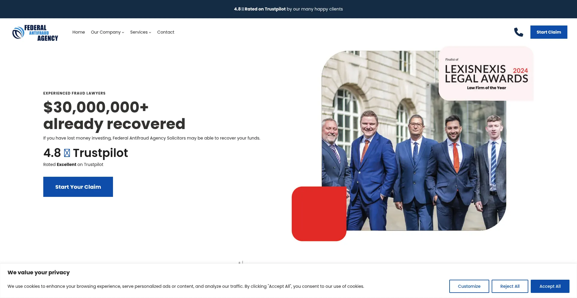 Website screenshot of Federalantifraudagency.com