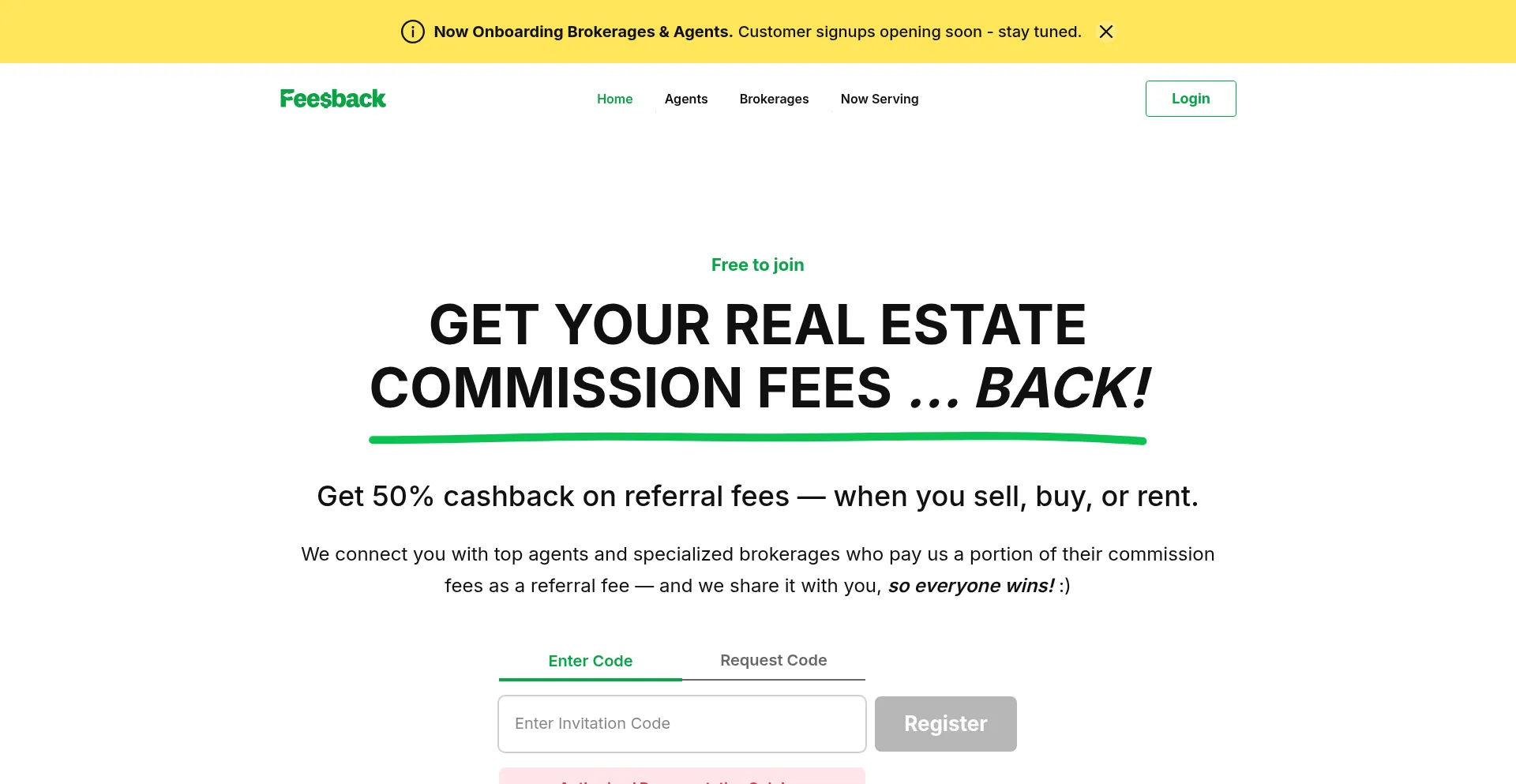 Website screenshot of Feesback.com
