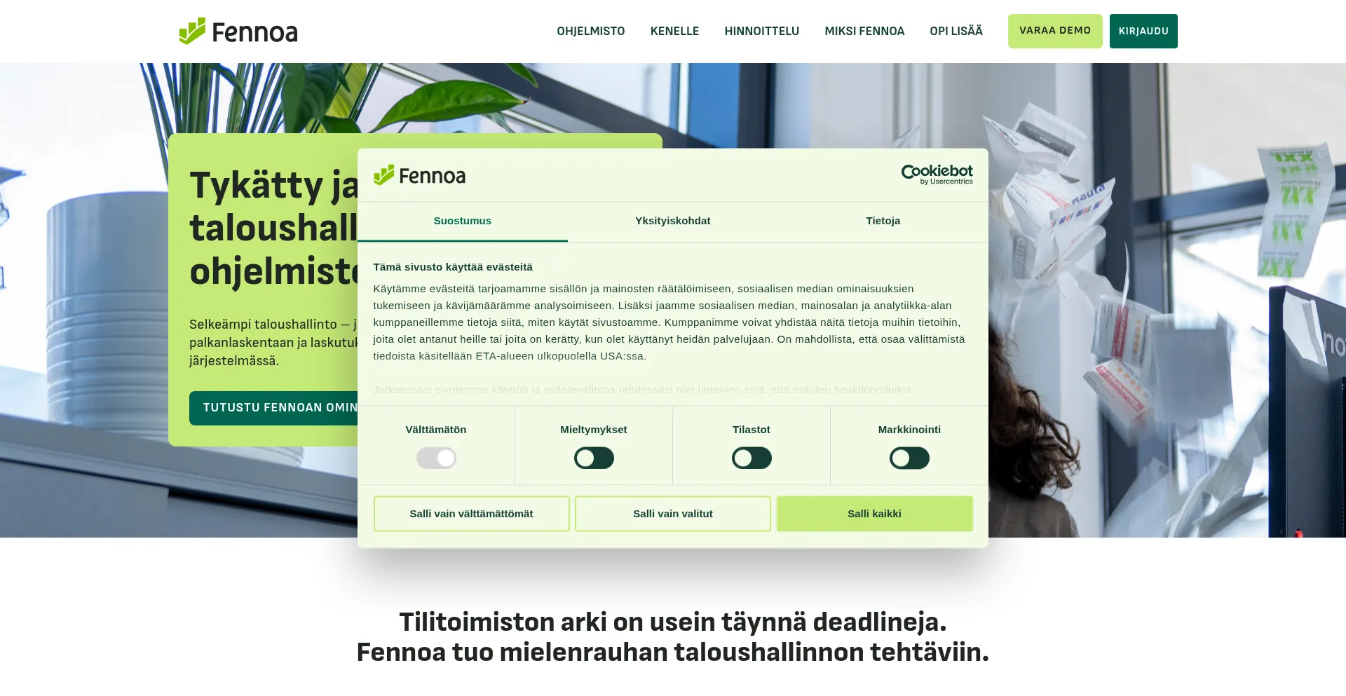 Website screenshot of Fennoa.fi