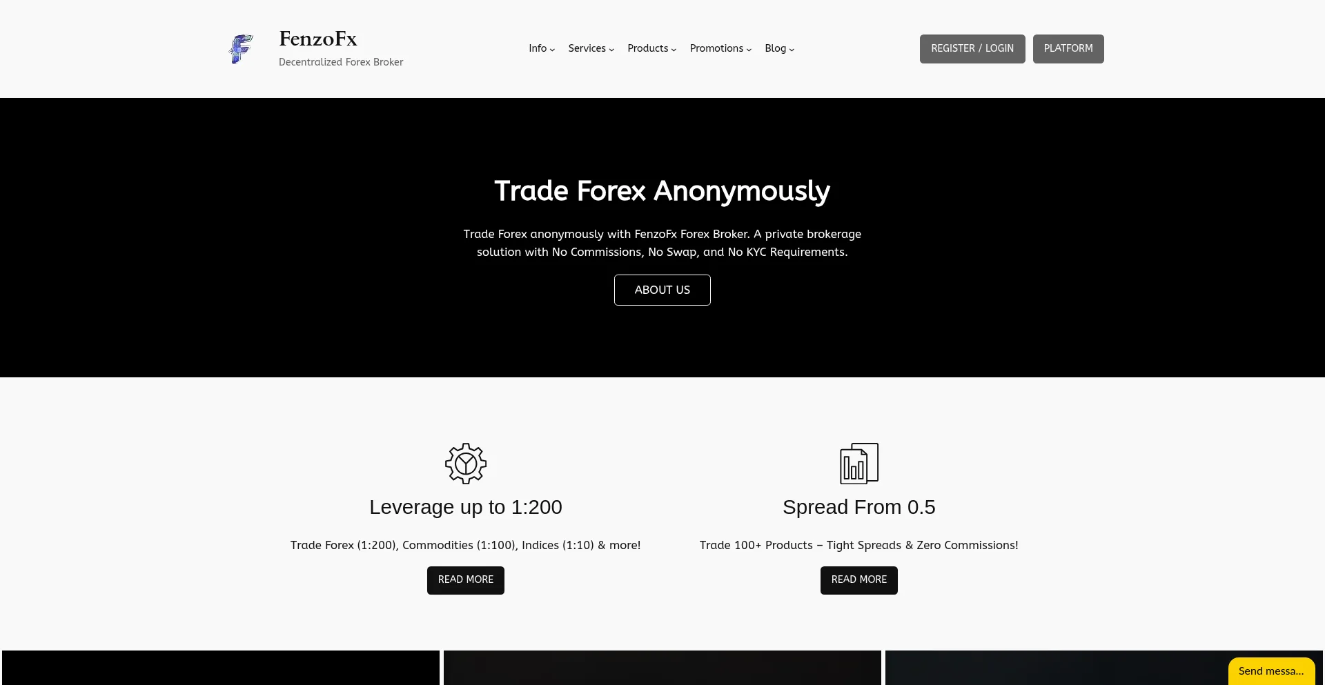 Website screenshot of Fenzofx.com