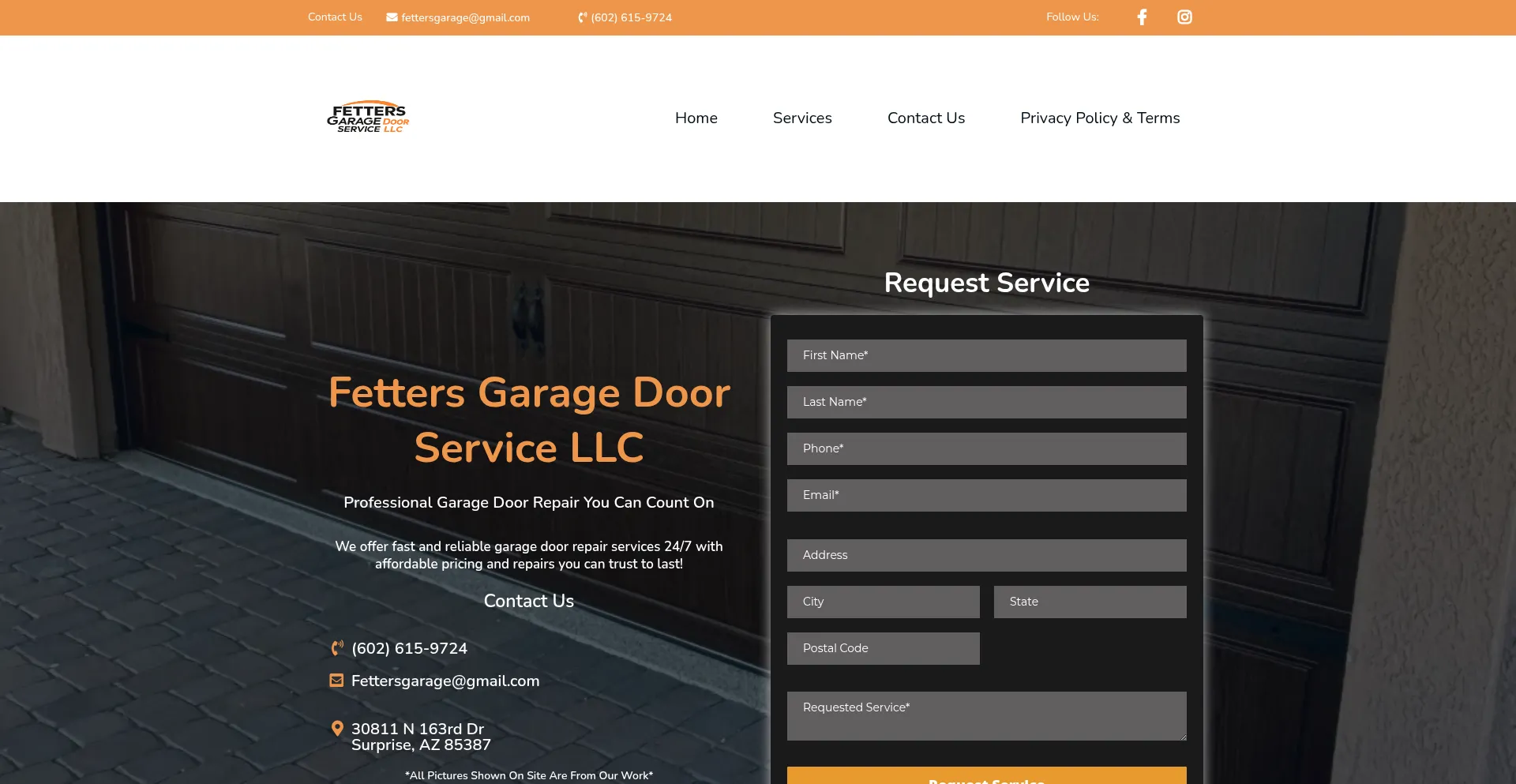 Website screenshot of Fettersgaragedoorservice.com