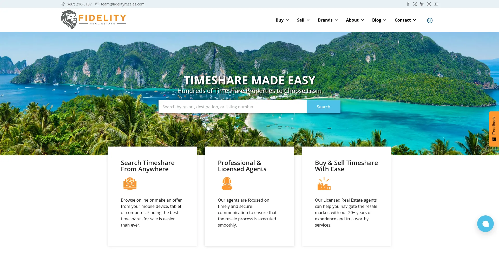 Website screenshot of Fidelityresales.com