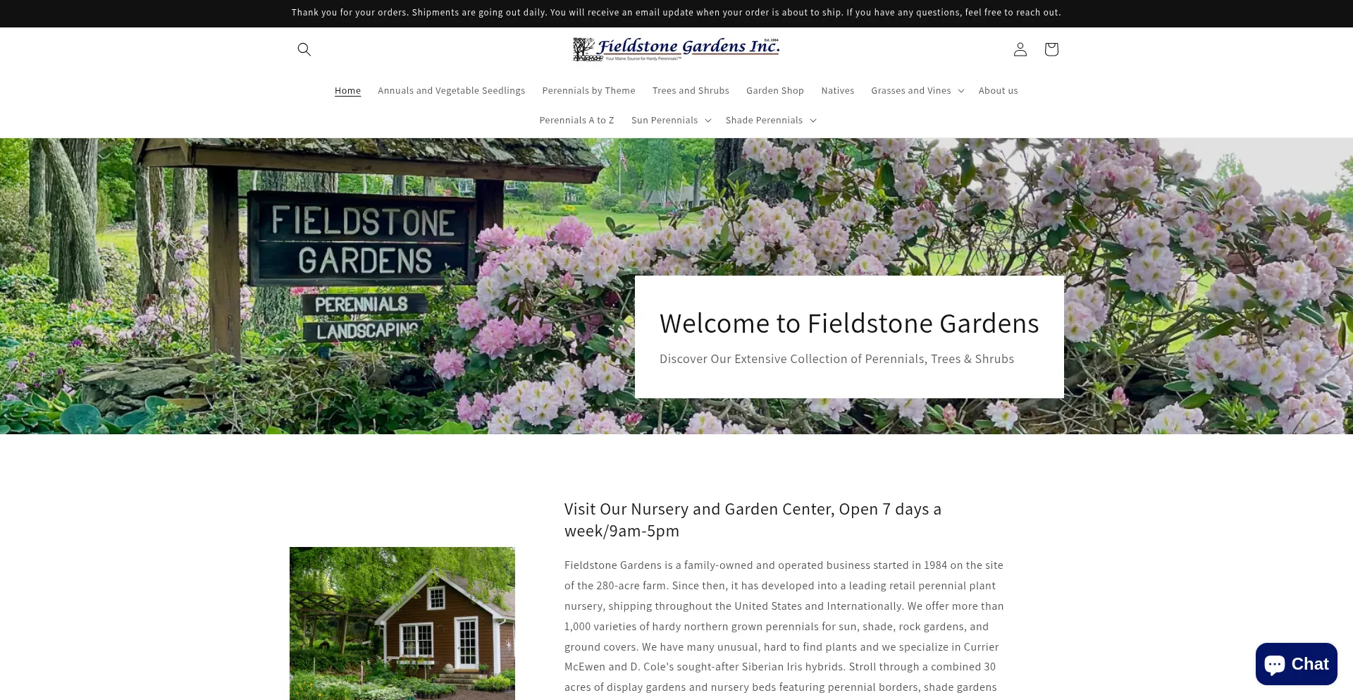 Website screenshot of Fieldstonegardens.com