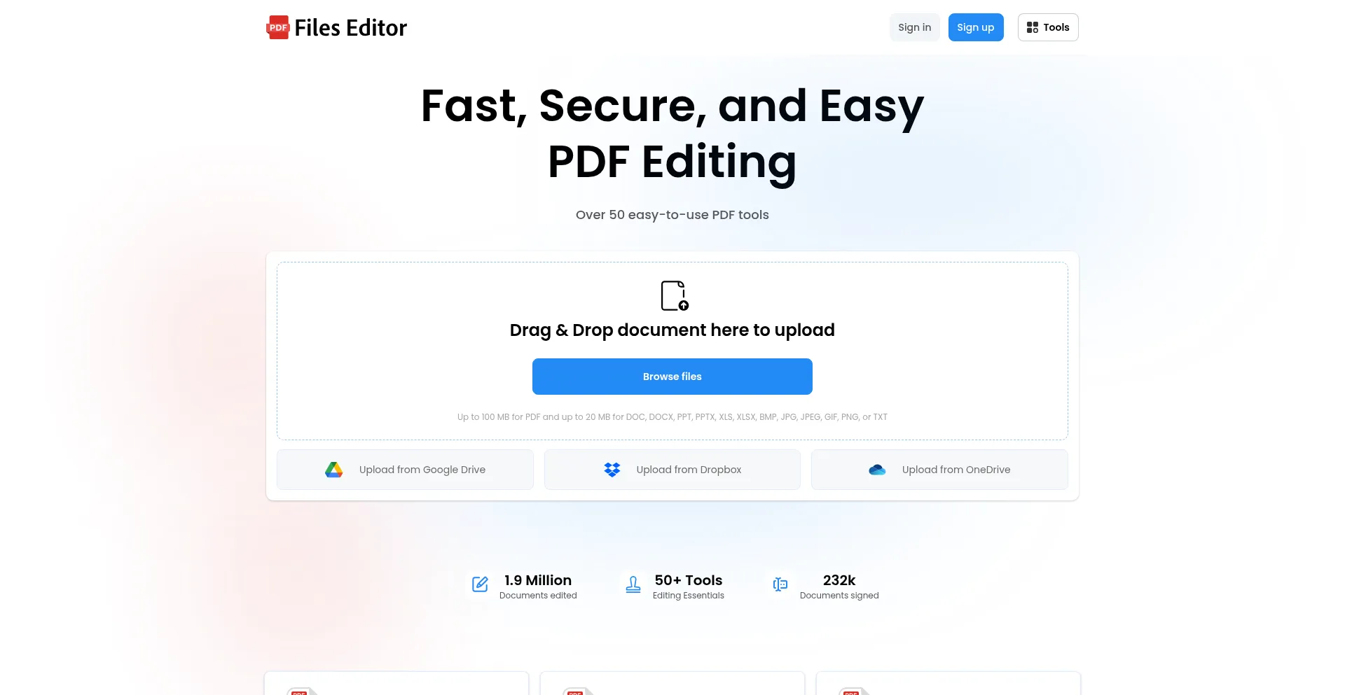 Website screenshot of Files-editor.com