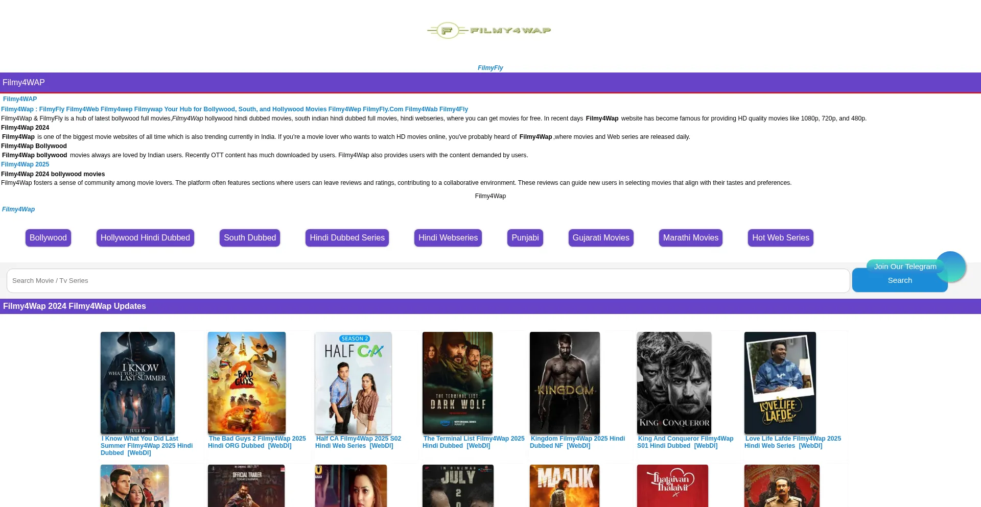 Website screenshot of Filmy4web.asia