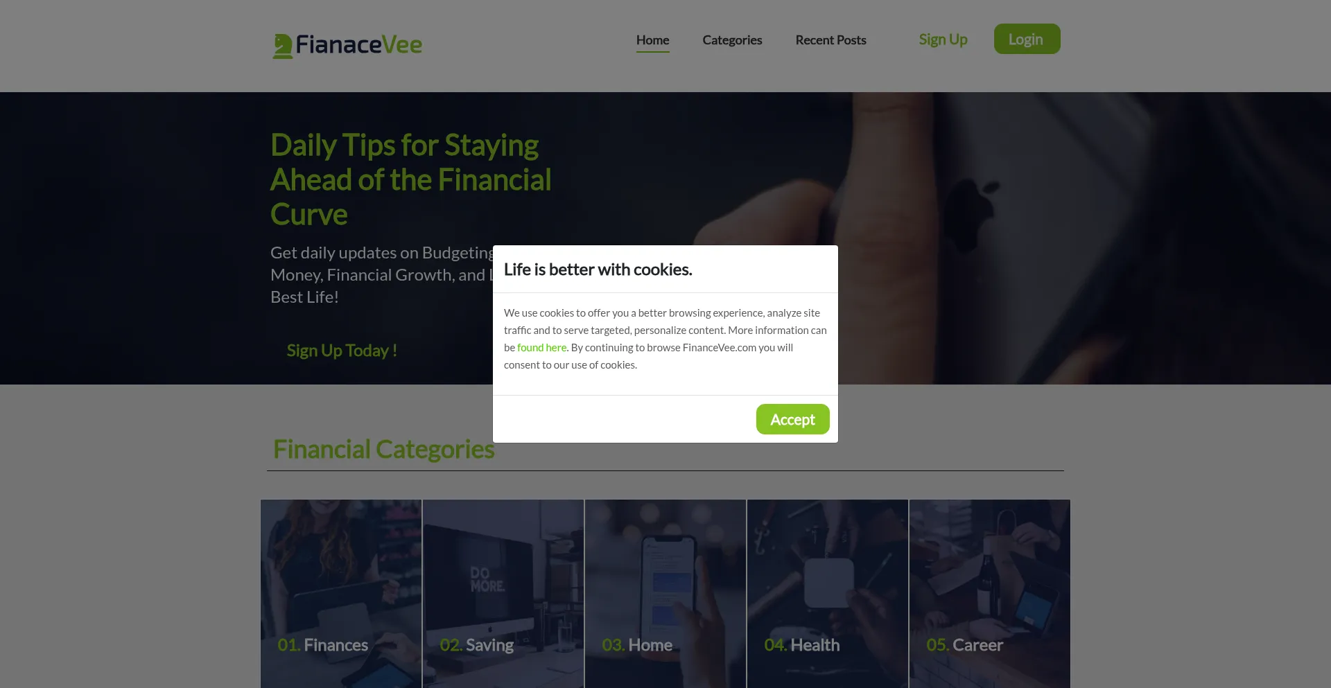 Website screenshot of Financevee.com