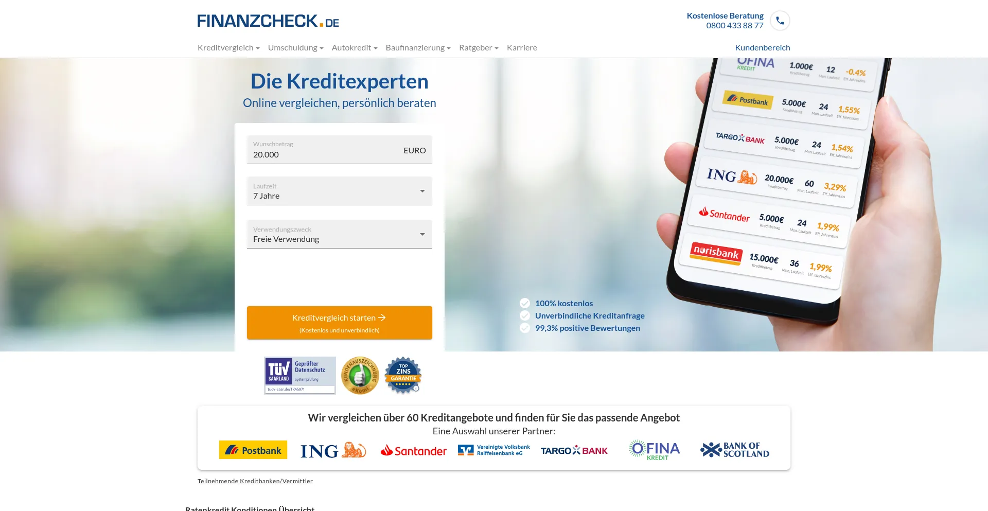 Website screenshot of Finanzcheck.de