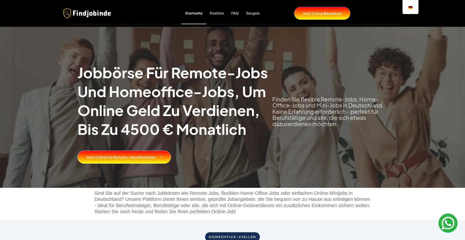 Website screenshot of Findjobinde.com