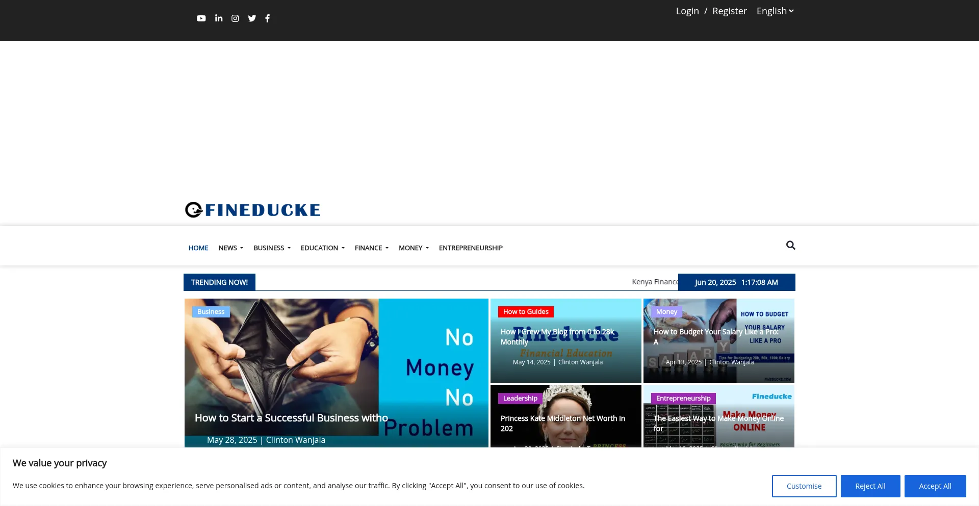 Website screenshot of Fineducke.com