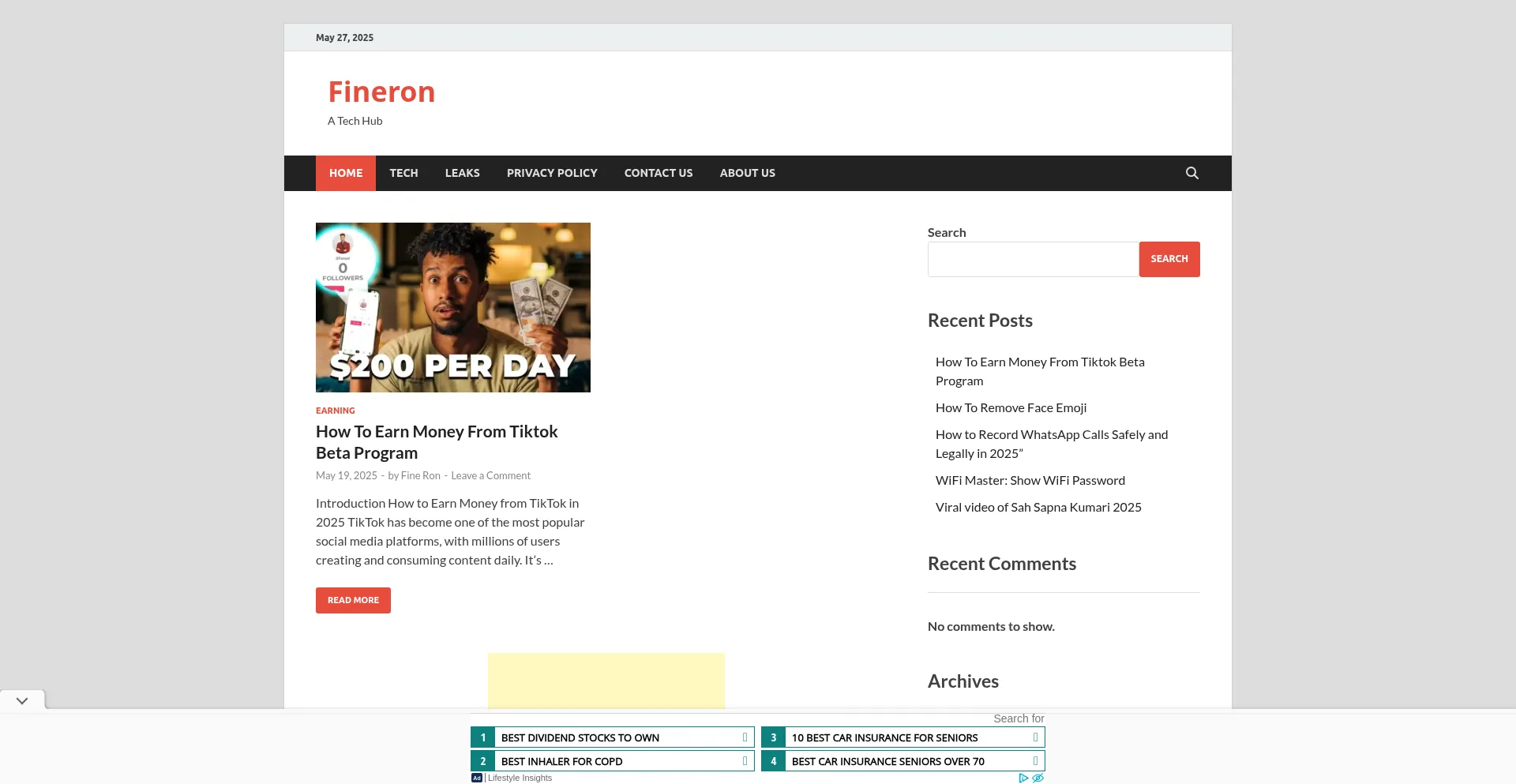 Website screenshot of Fineron.com