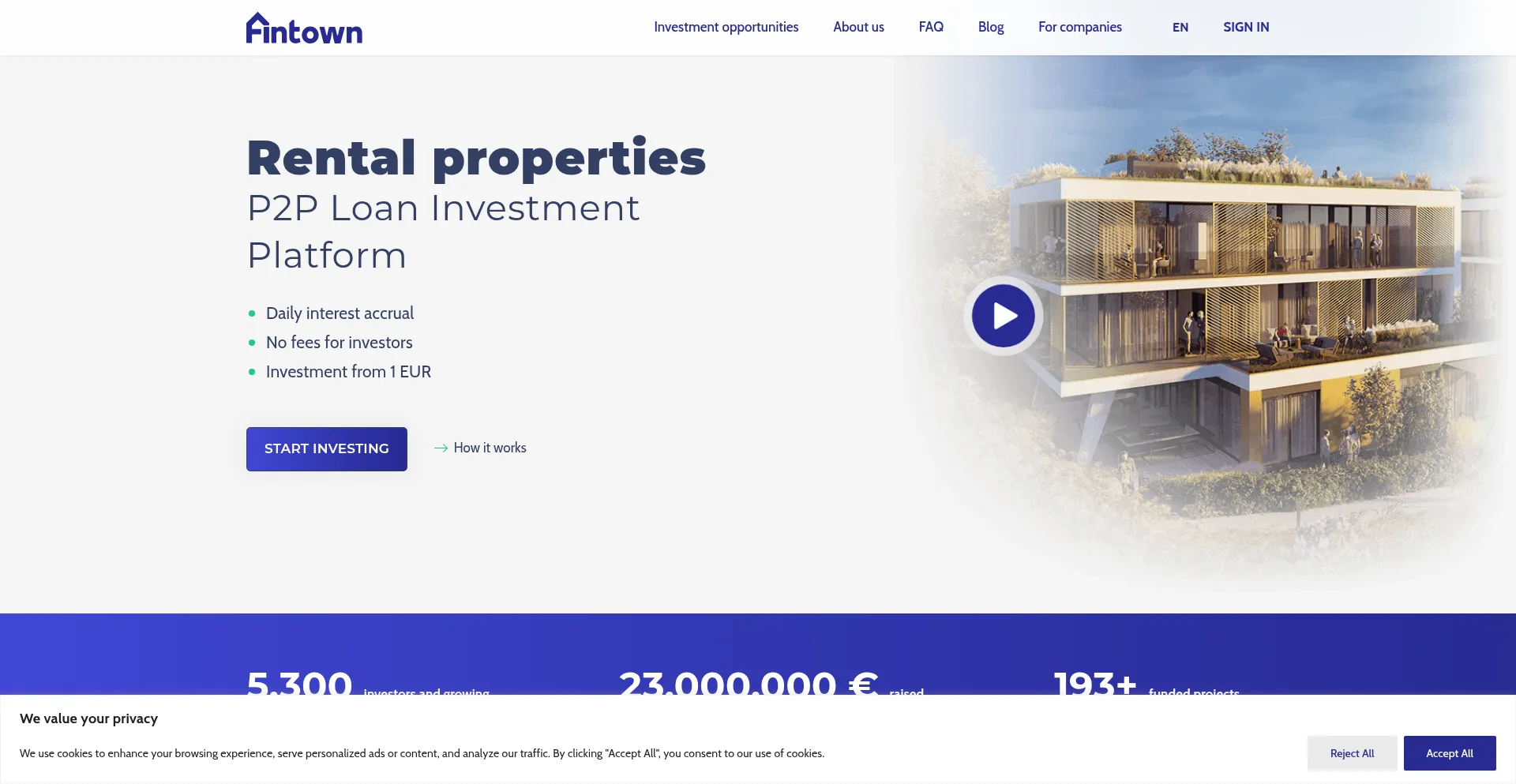Website screenshot of Fintown.eu