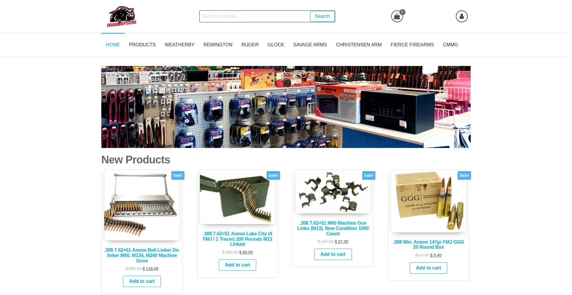 Website screenshot of Firearmdeptstore.com