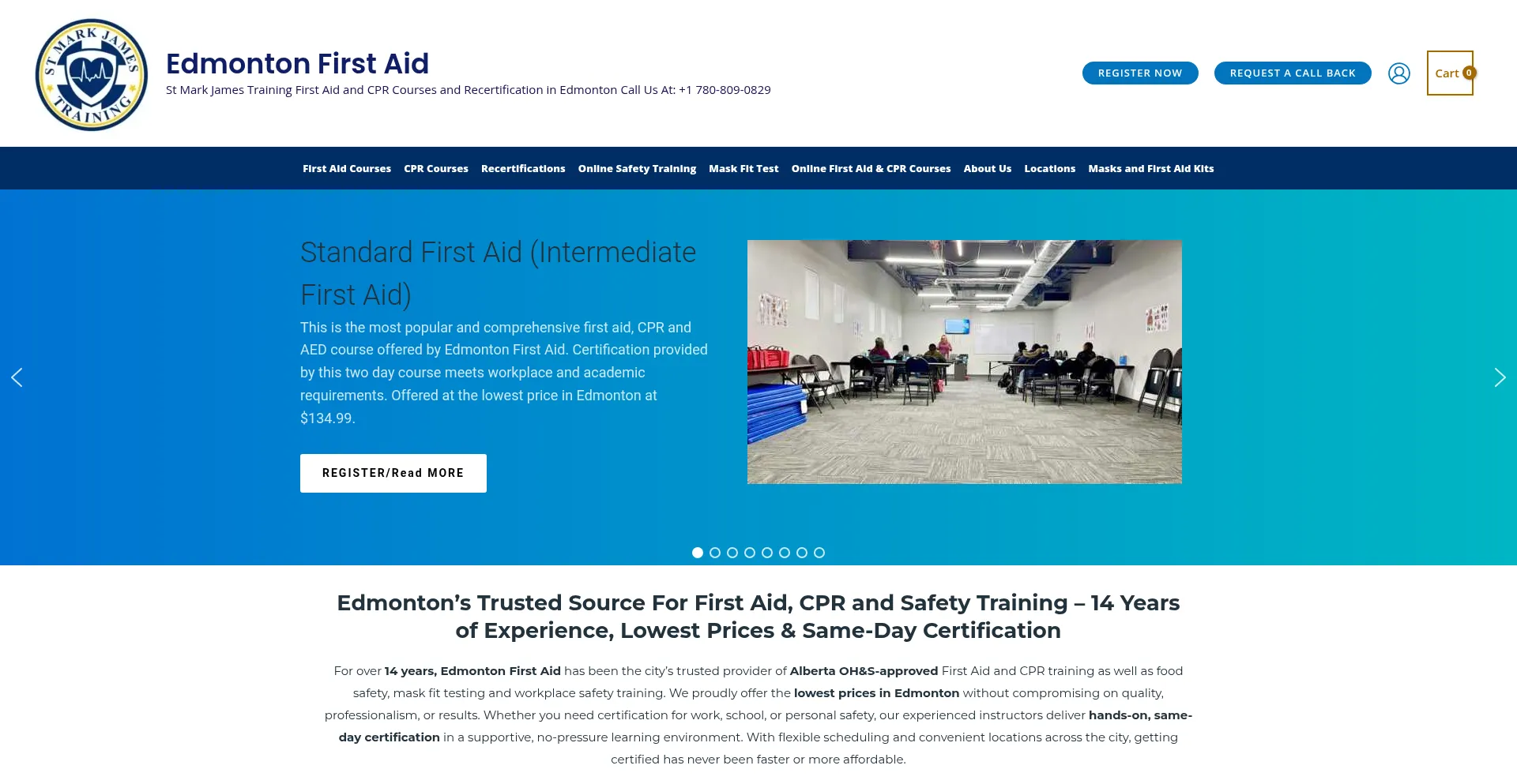 Website screenshot of Firstaidcpredmonton.ca