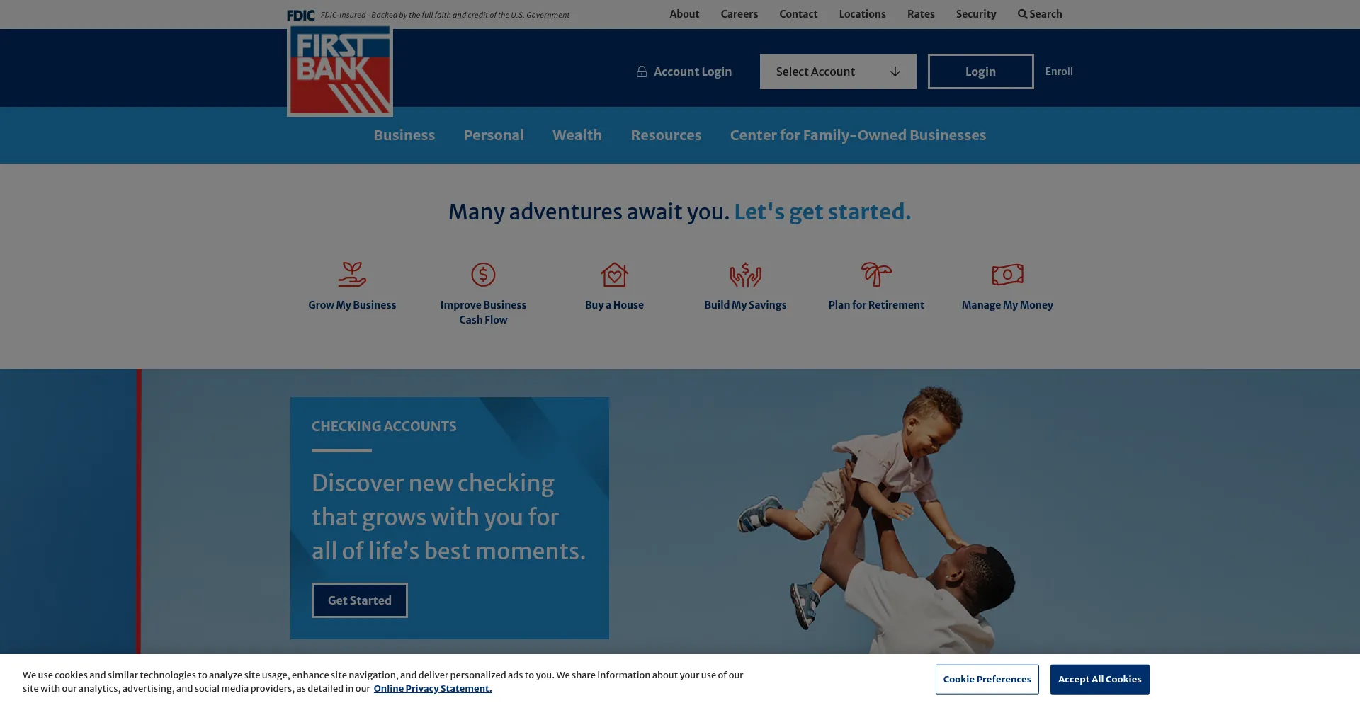 Website screenshot of Firstbanks.com