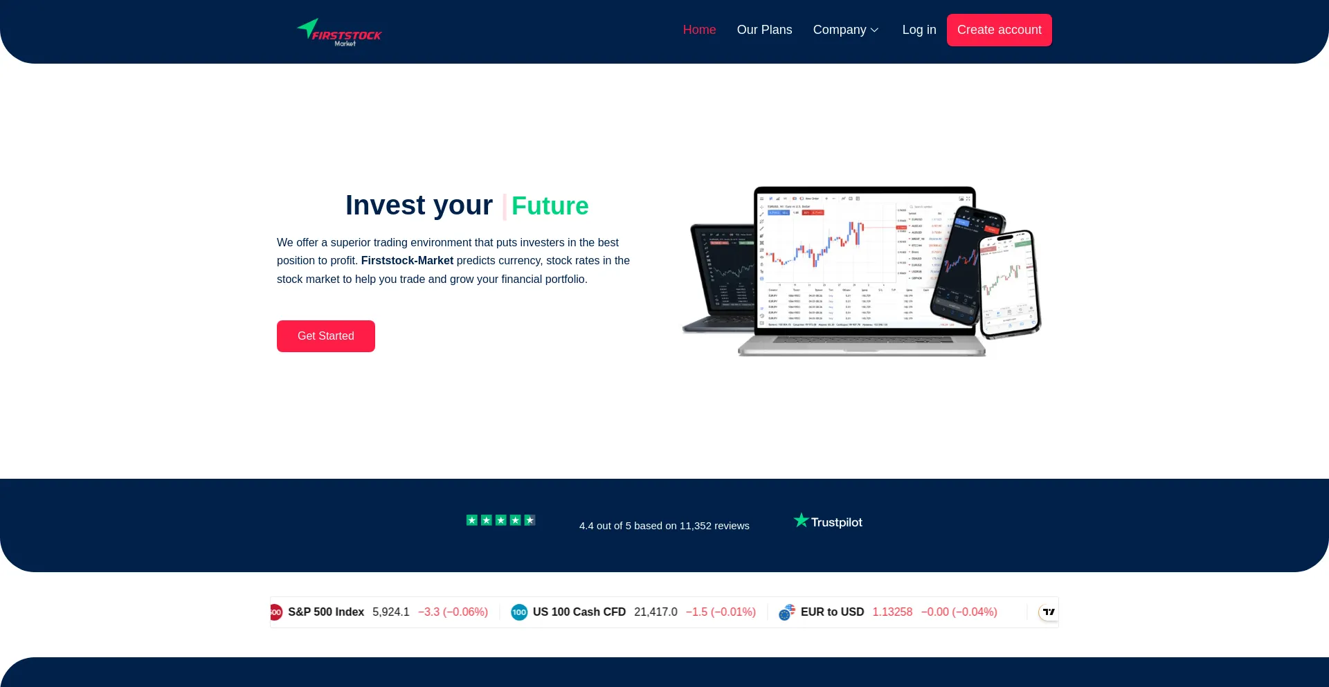 Website screenshot of Firststock-market.us