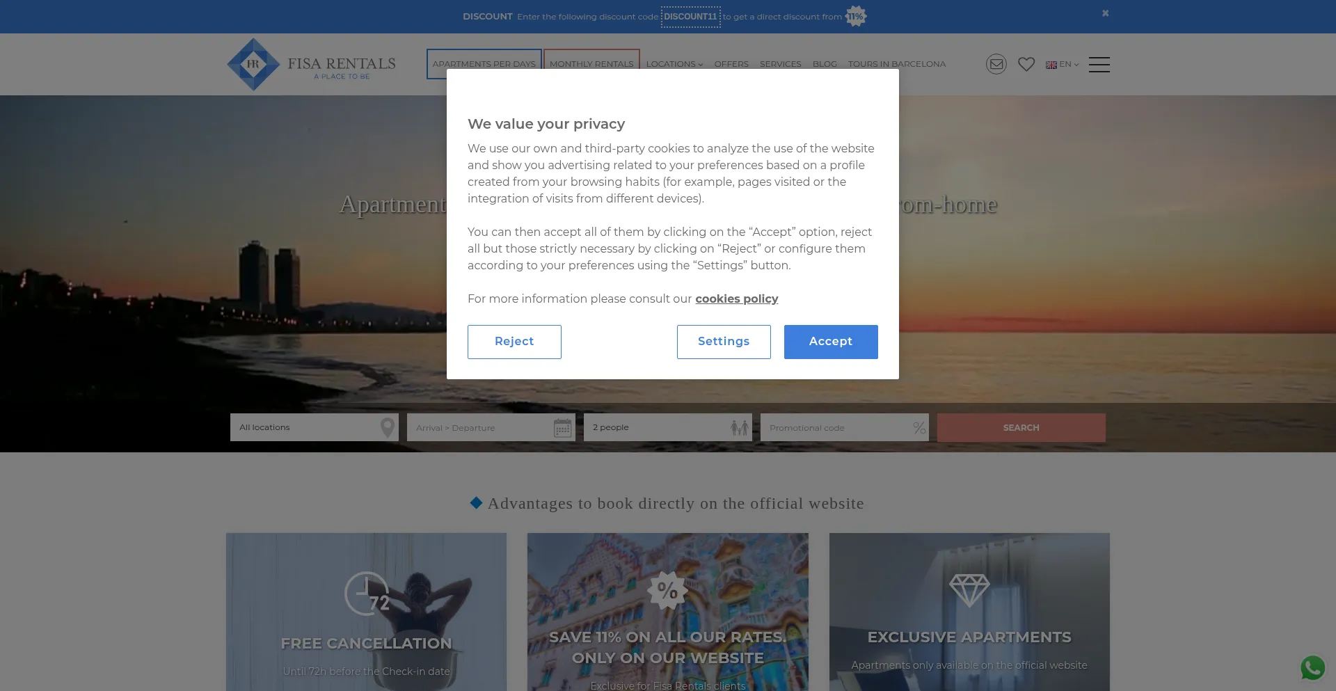 Website screenshot of Fisarentals.com