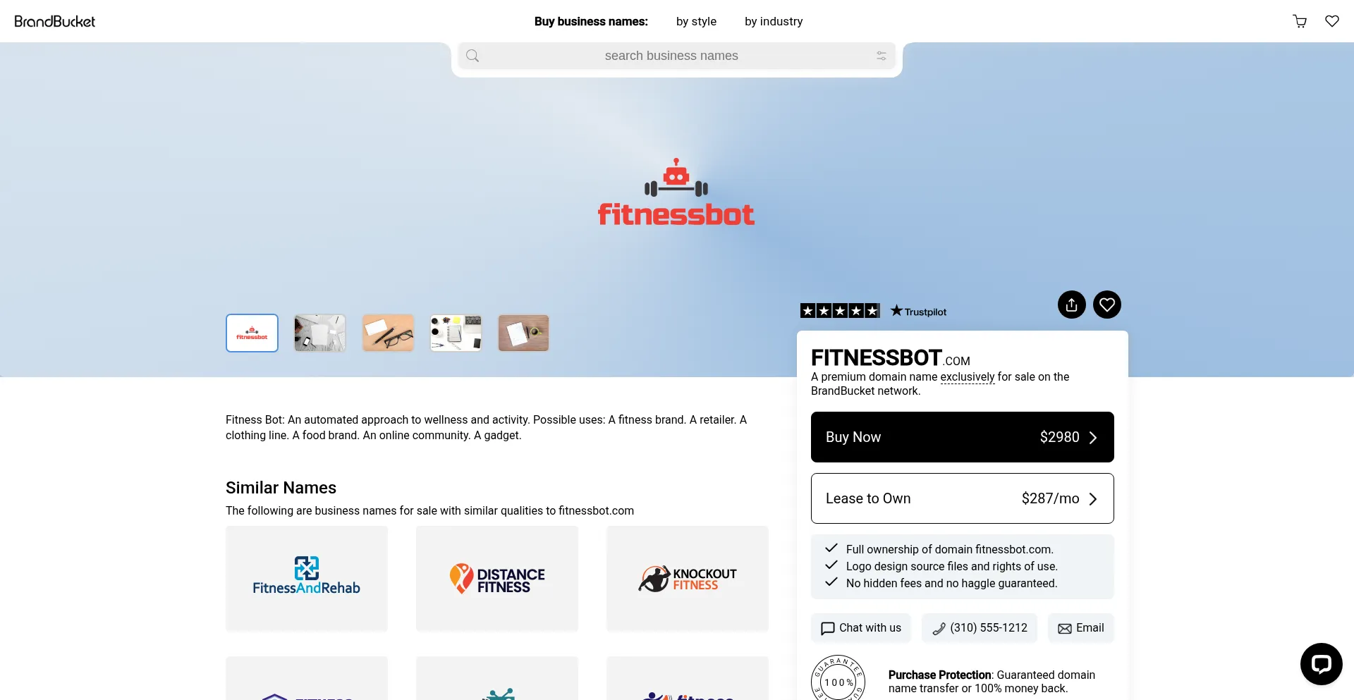 Website screenshot of Fitnessbot.com