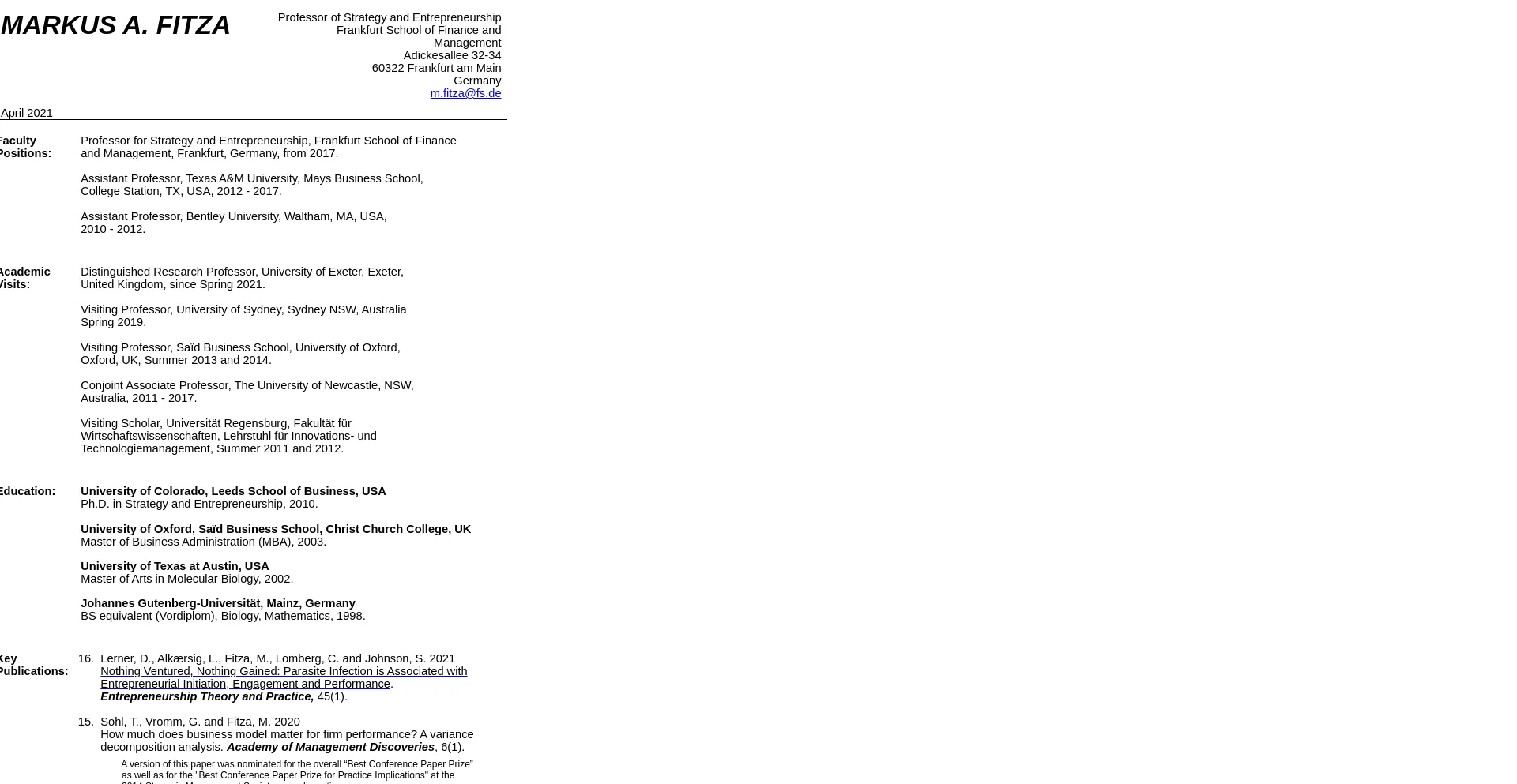 Website screenshot of Fitza.com