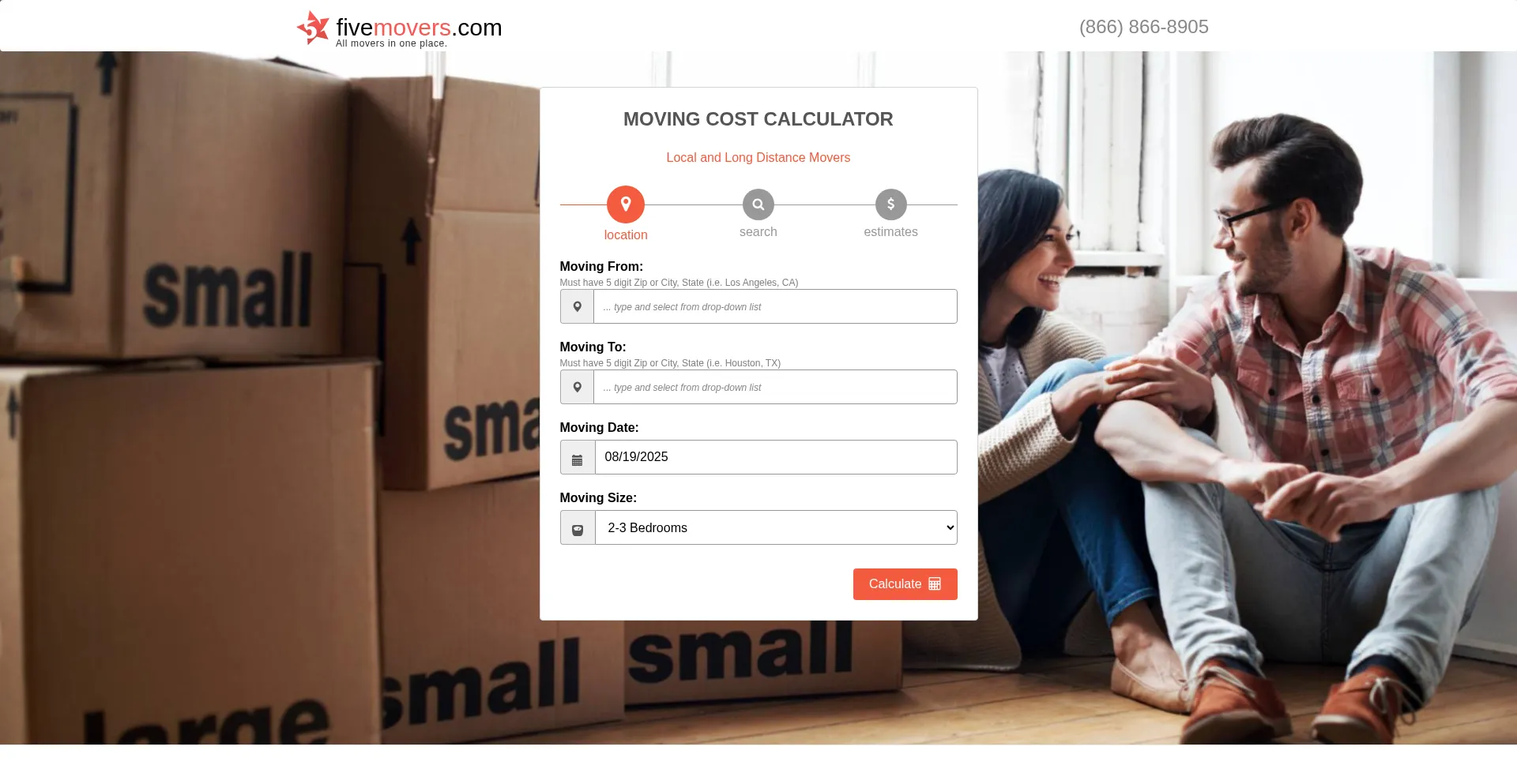 Website screenshot of Fivemovers.com
