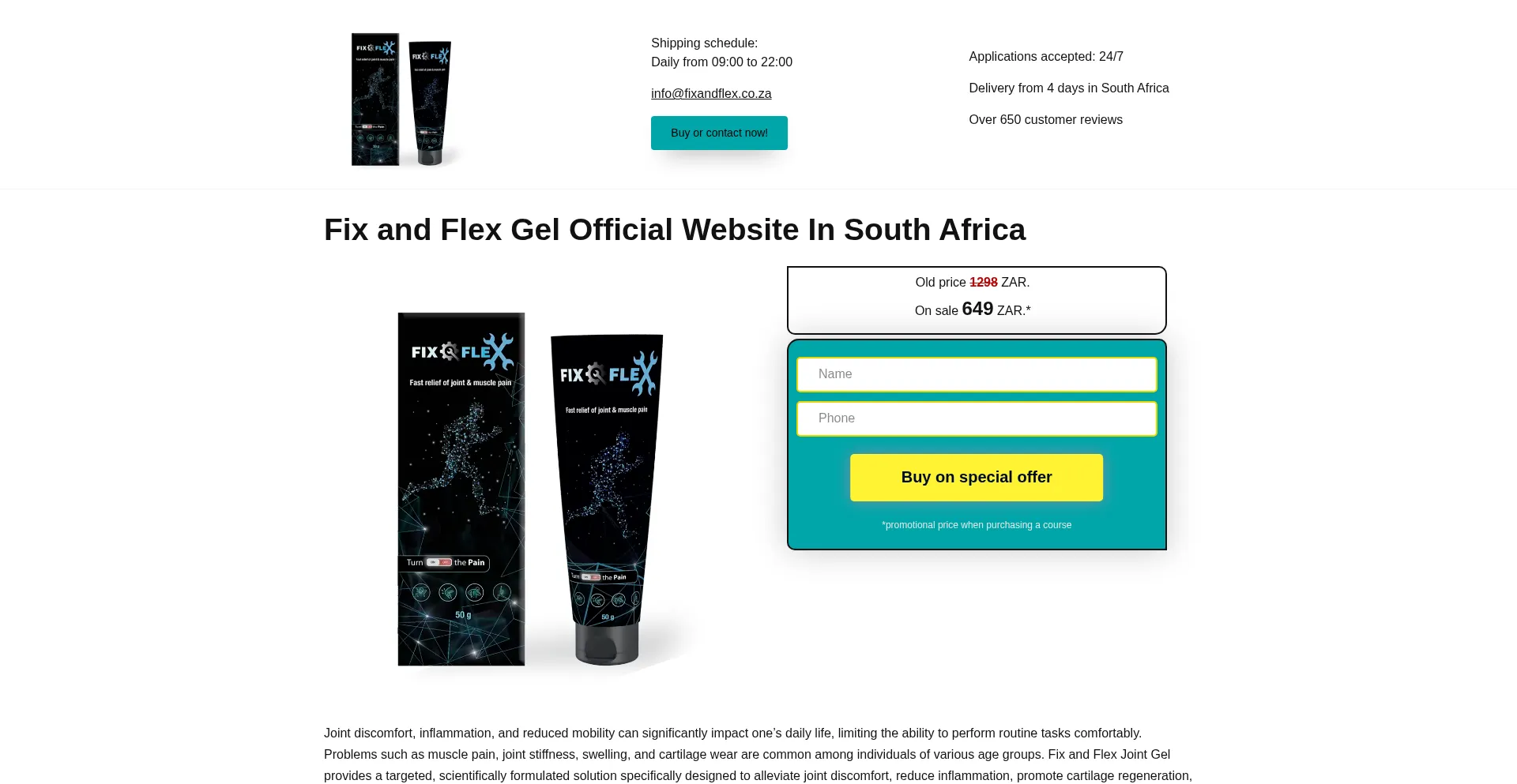 Website screenshot of Fixandflex.co.za