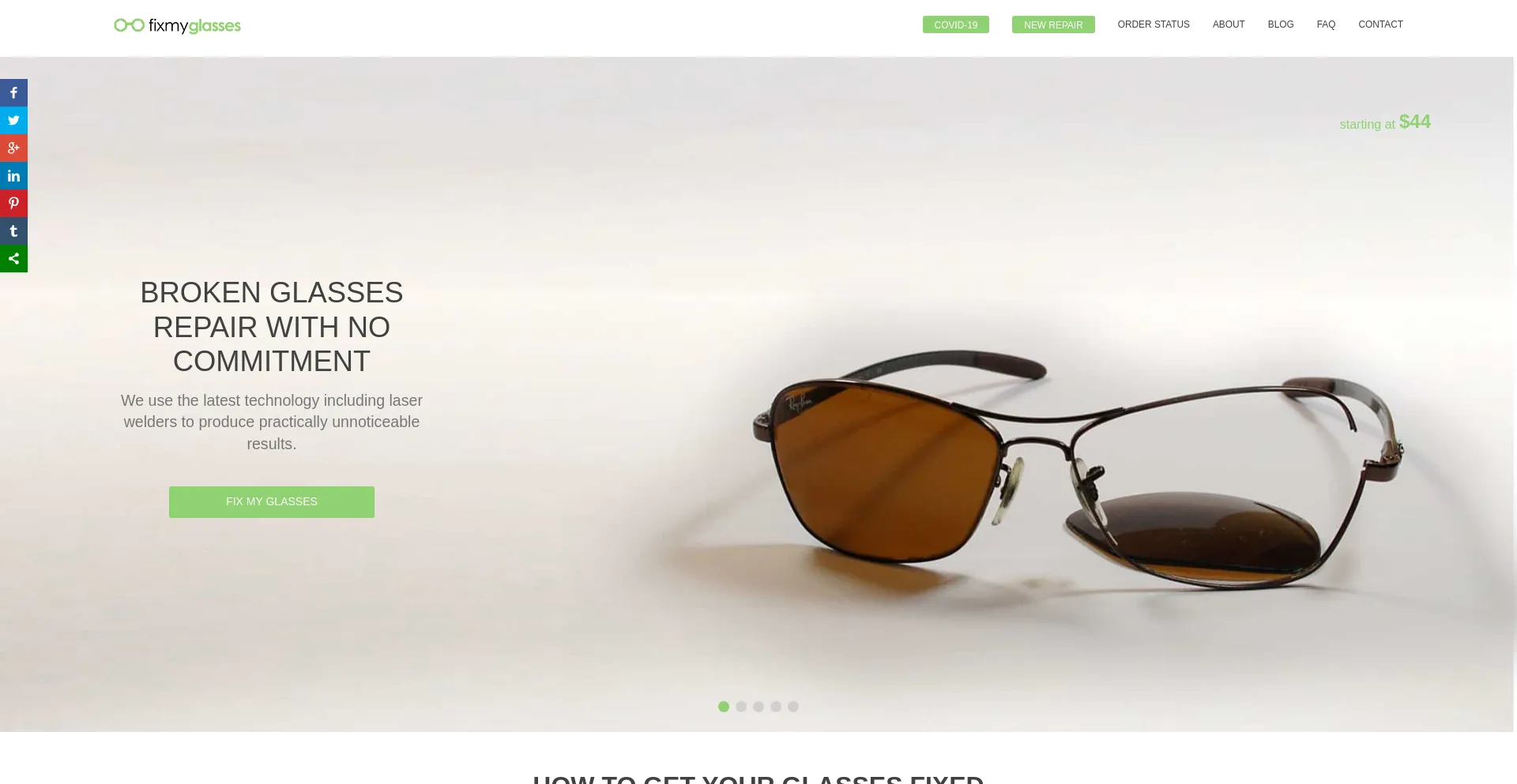 Website screenshot of Fixmyeyeglasses.com