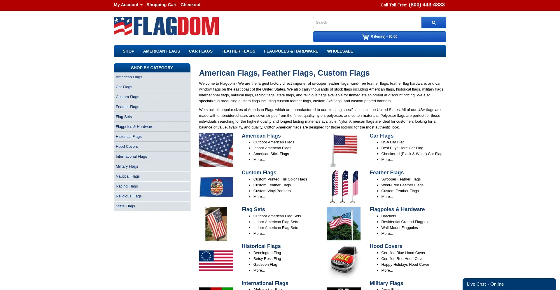 Website screenshot of Flagdom.com