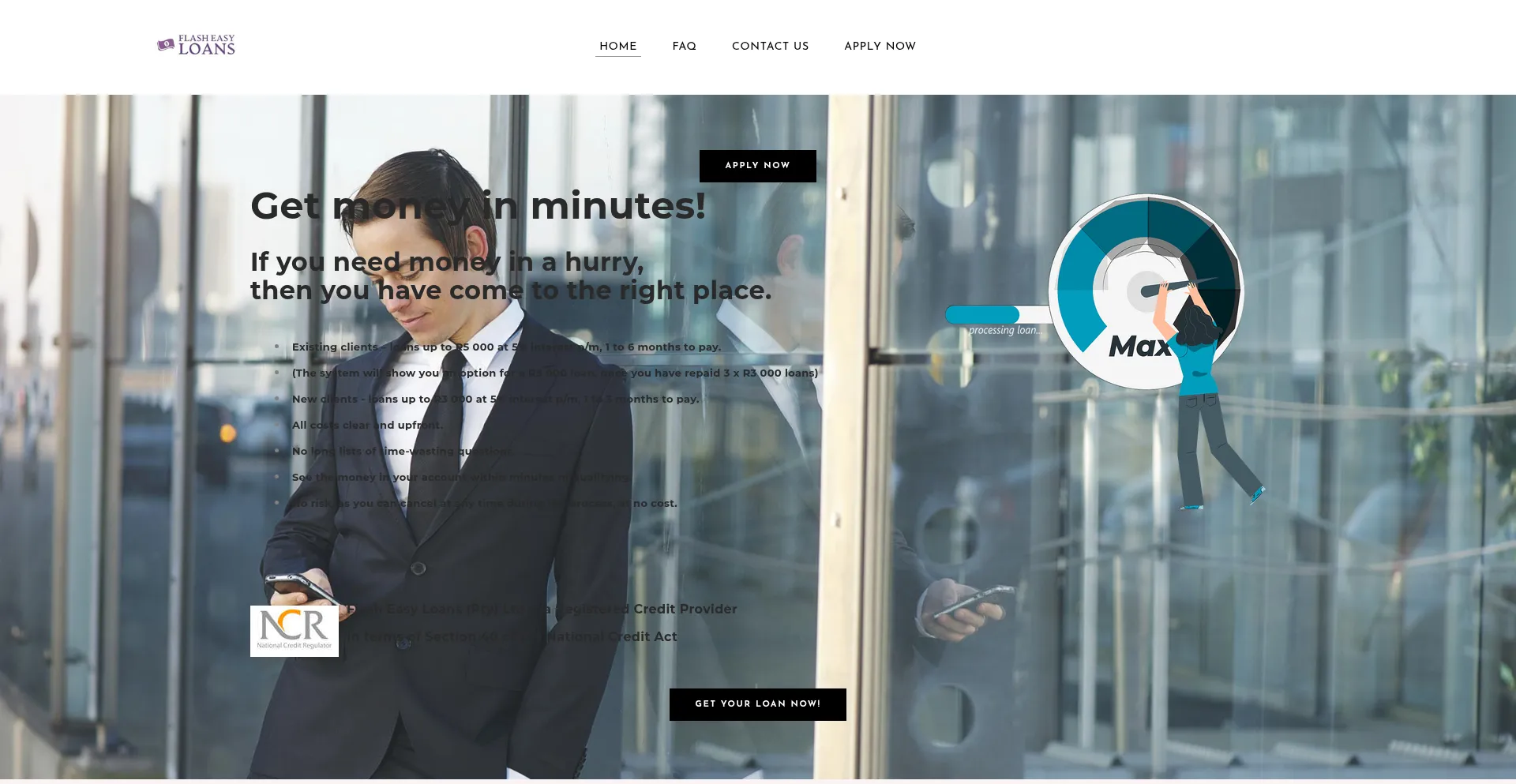 Website screenshot of Flasheasyloans.com