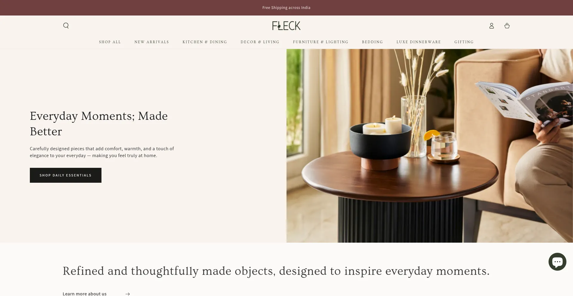 Website screenshot of Fleck.co.in