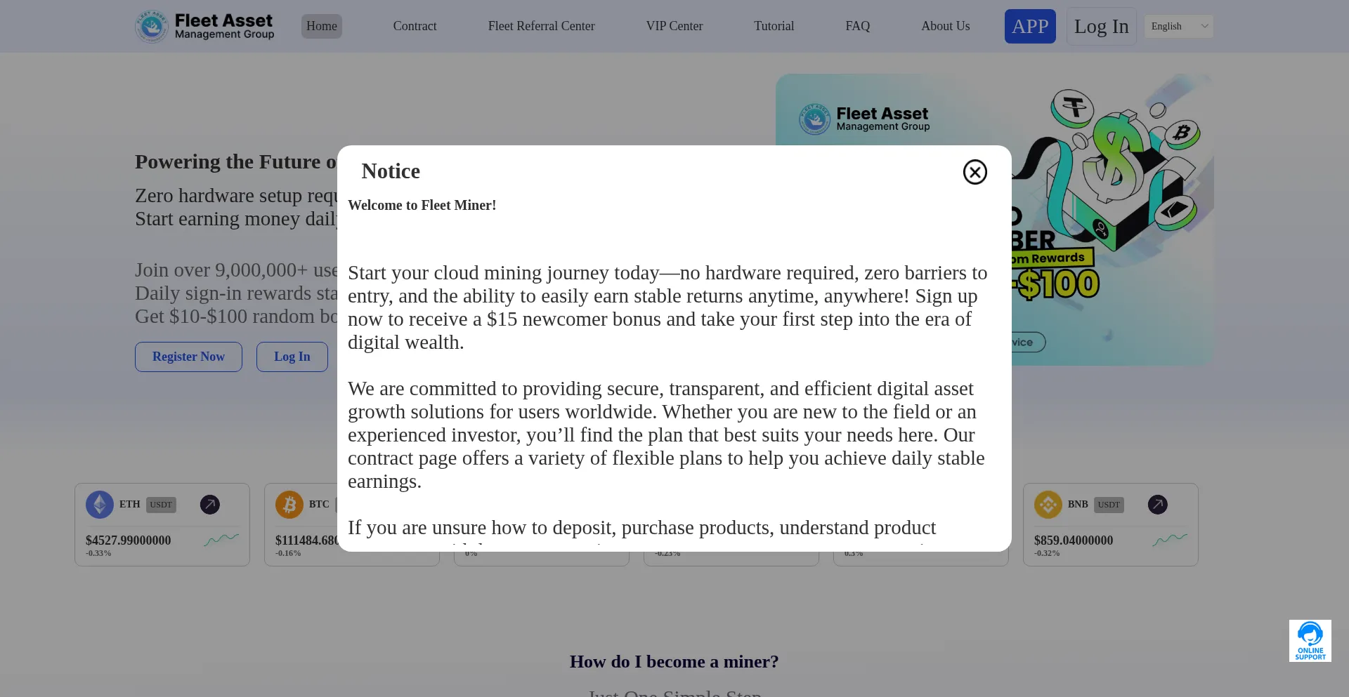Website screenshot of Fleetmining.com