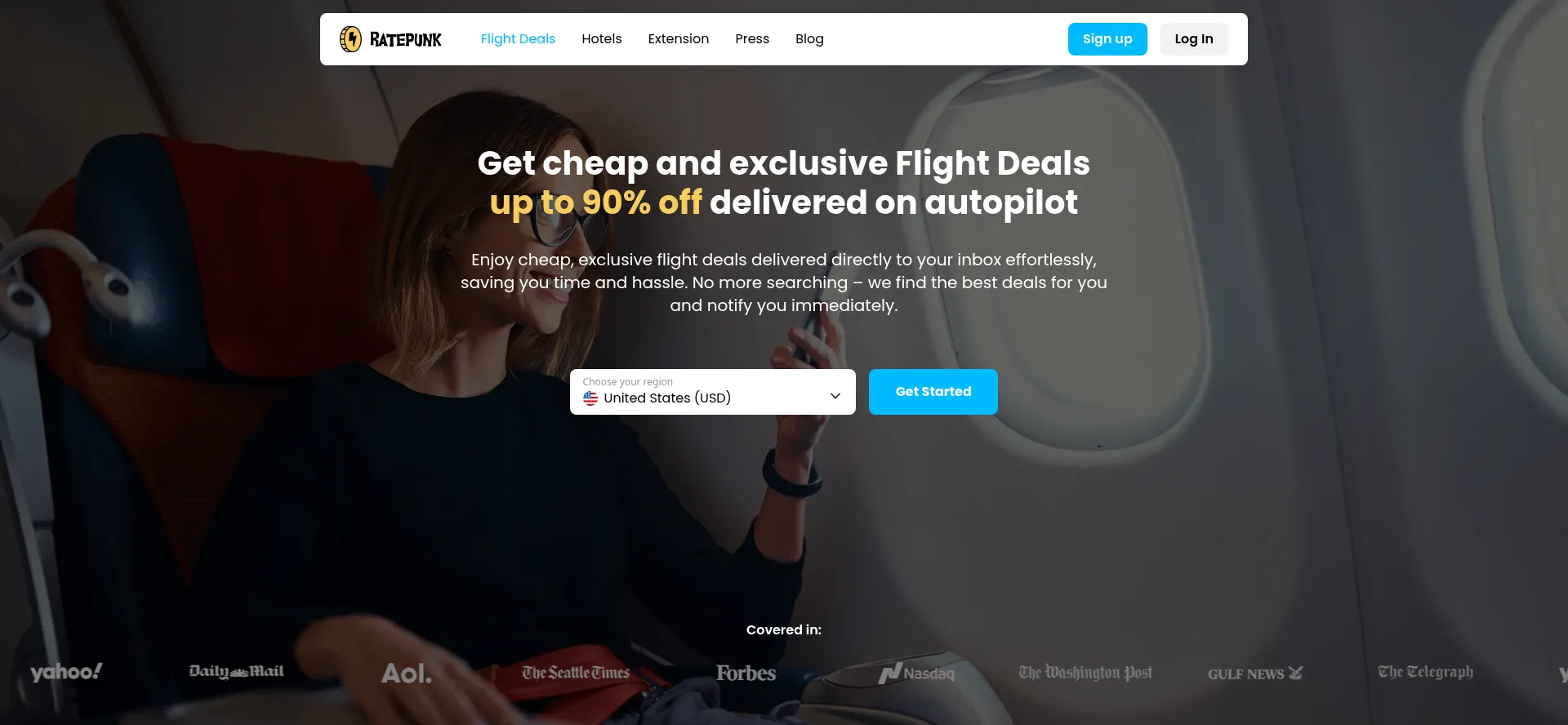 Website screenshot of Flights.ratepunk.com