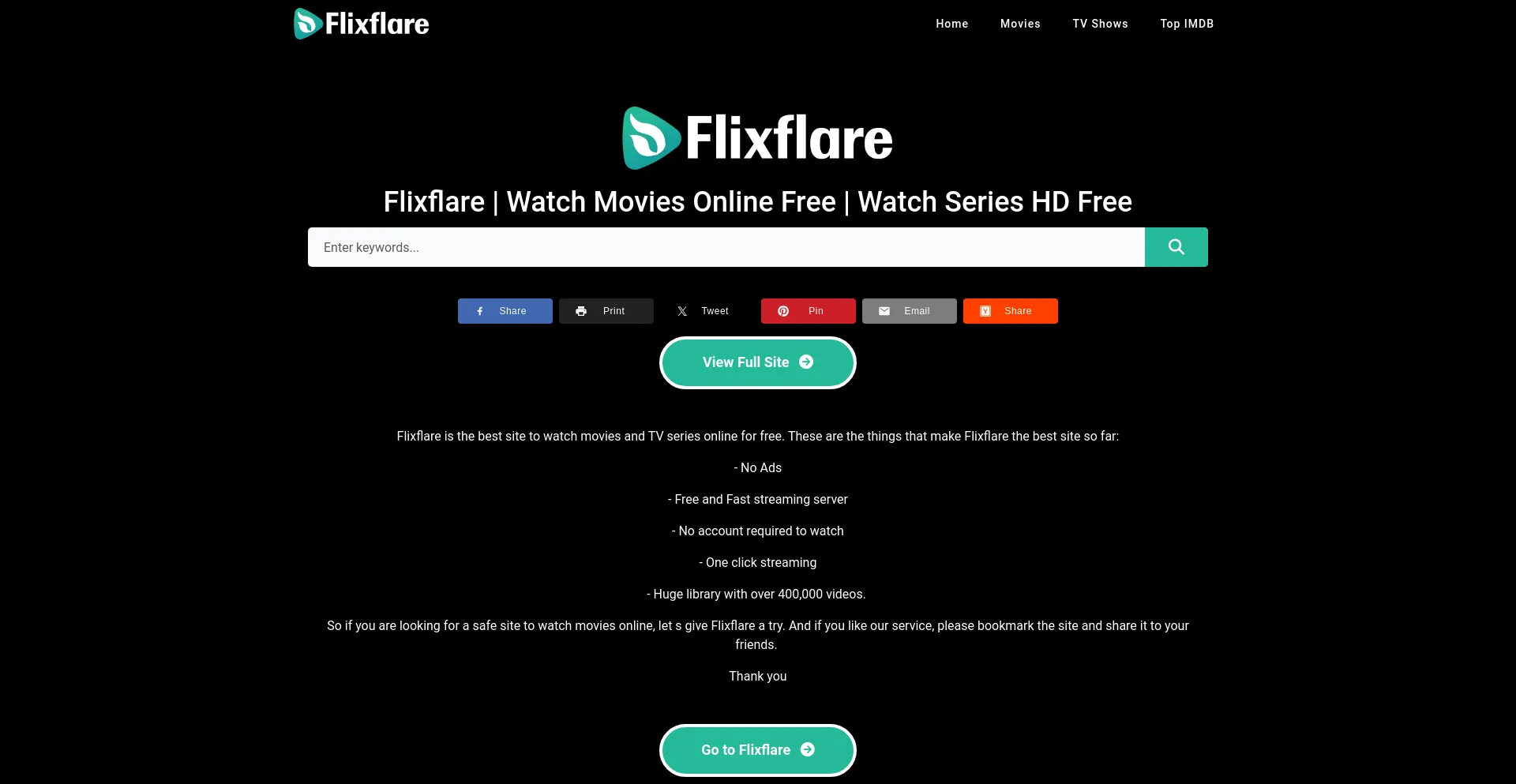 Website screenshot of Flixflare.click