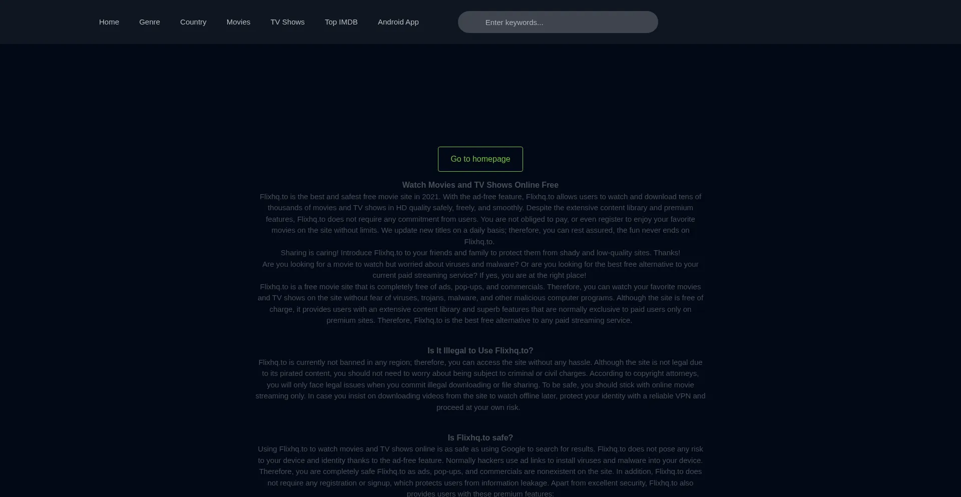Website screenshot of Flixhq.to