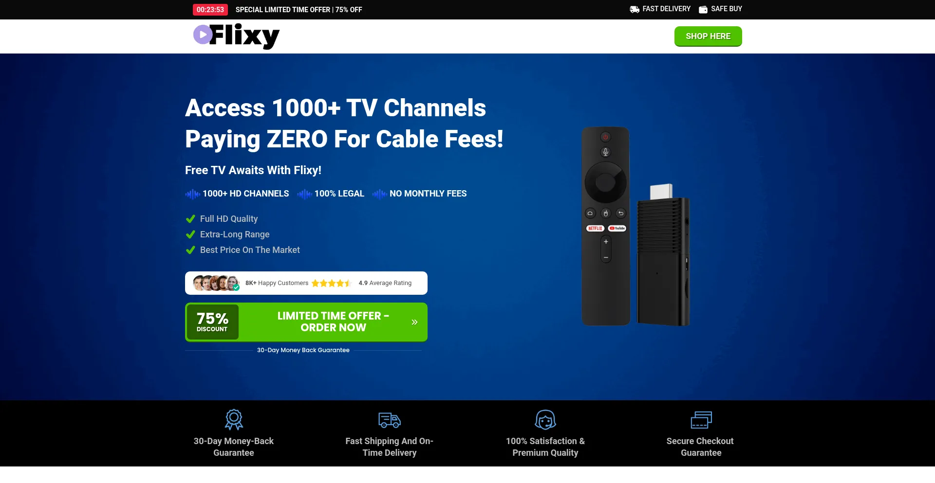 Website screenshot of Flixytvsmartstick.com