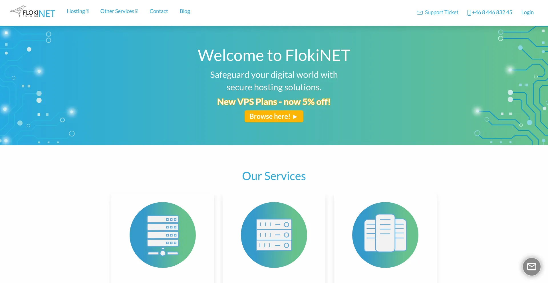 Website screenshot of Flokinet.is