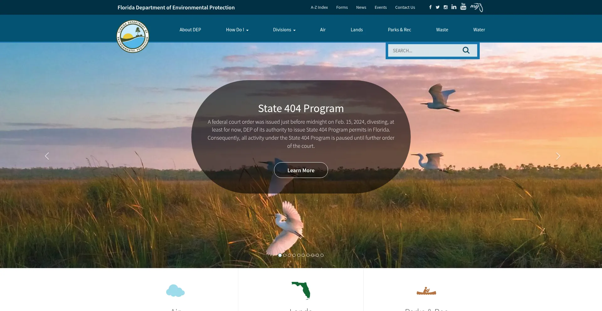 Website screenshot of Floridadep.gov