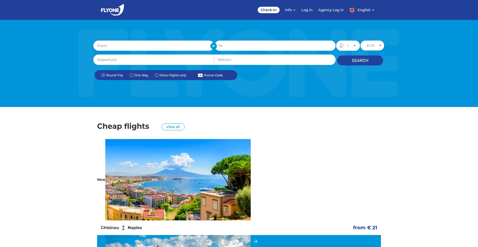 Website screenshot of Flyone.eu