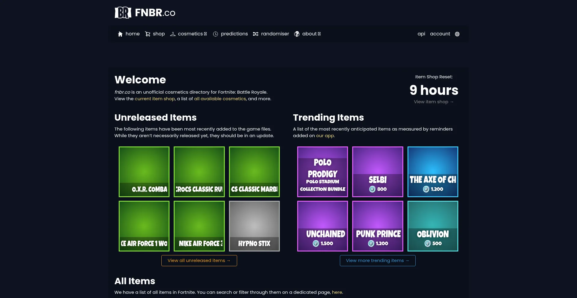 Website screenshot of Fnbr.co
