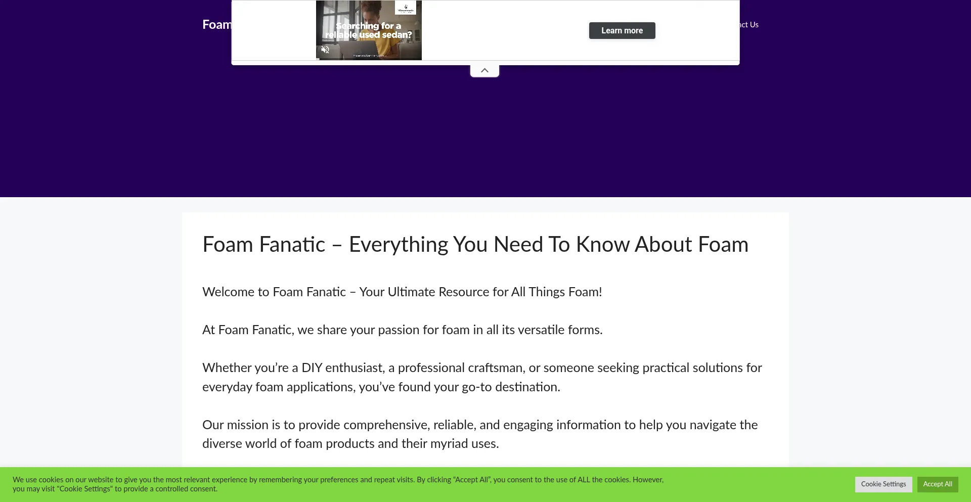 Website screenshot of Foamfanatic.com