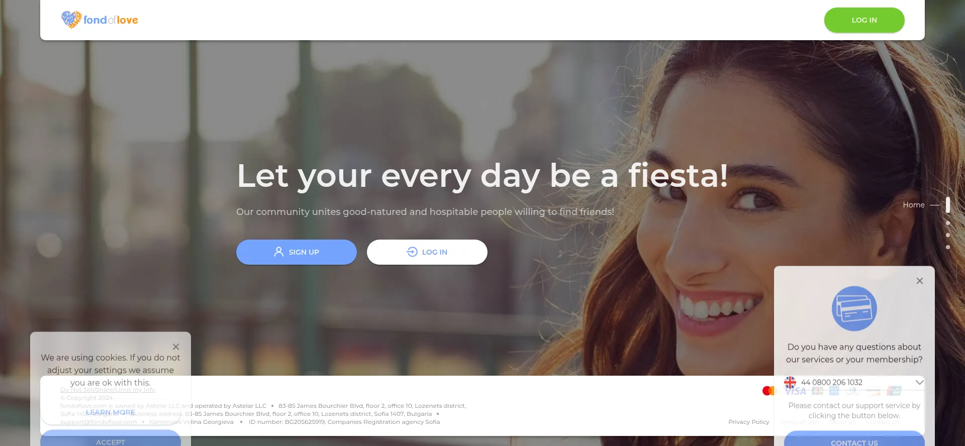 Website screenshot of Fondoflove.com