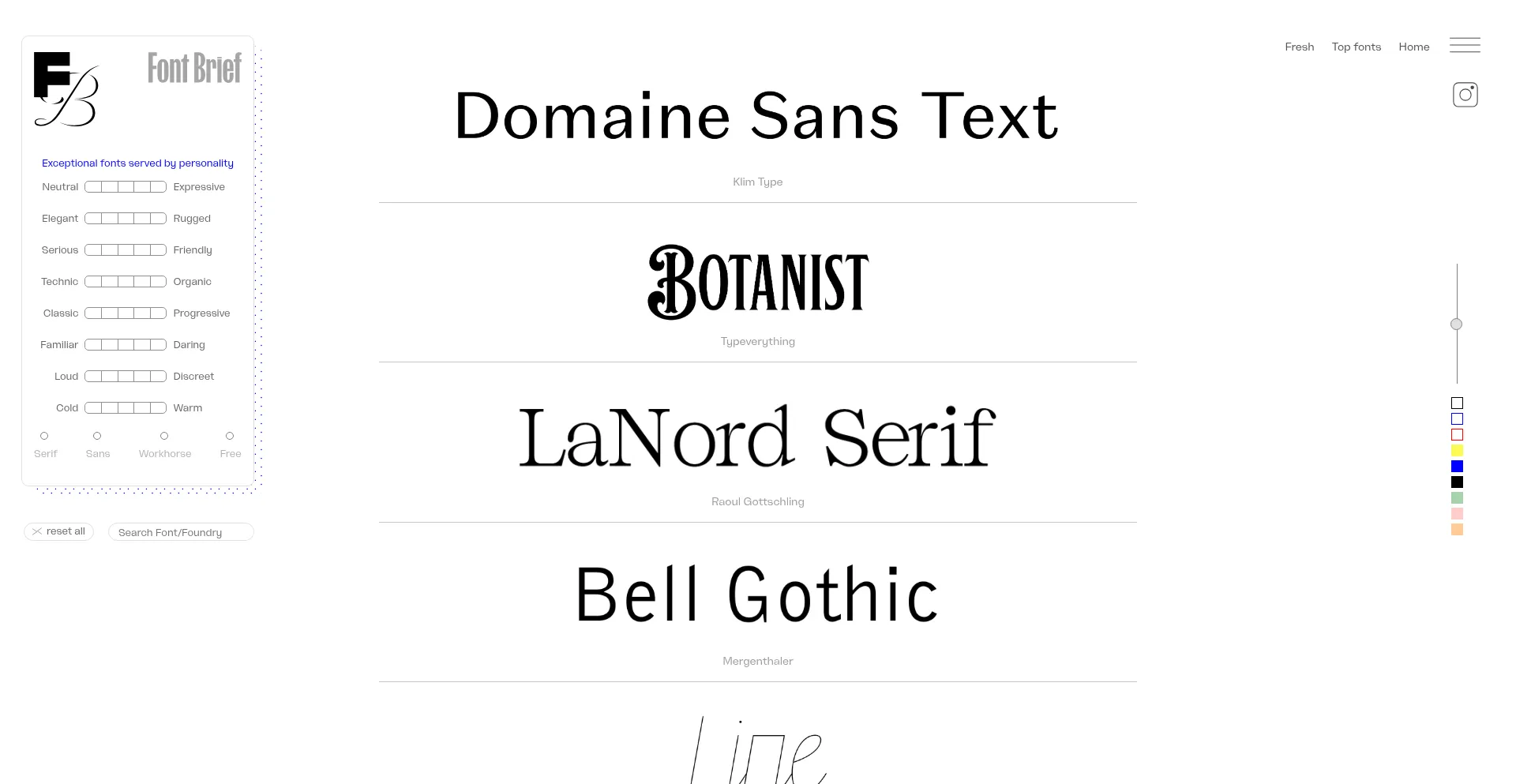 Website screenshot of Fontbrief.com