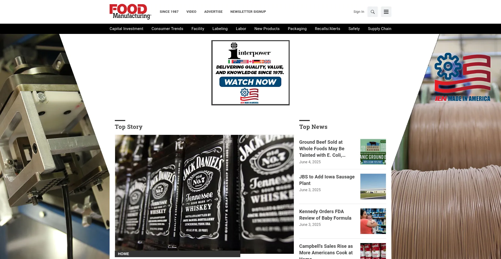 Website screenshot of Foodmanufacturing.com